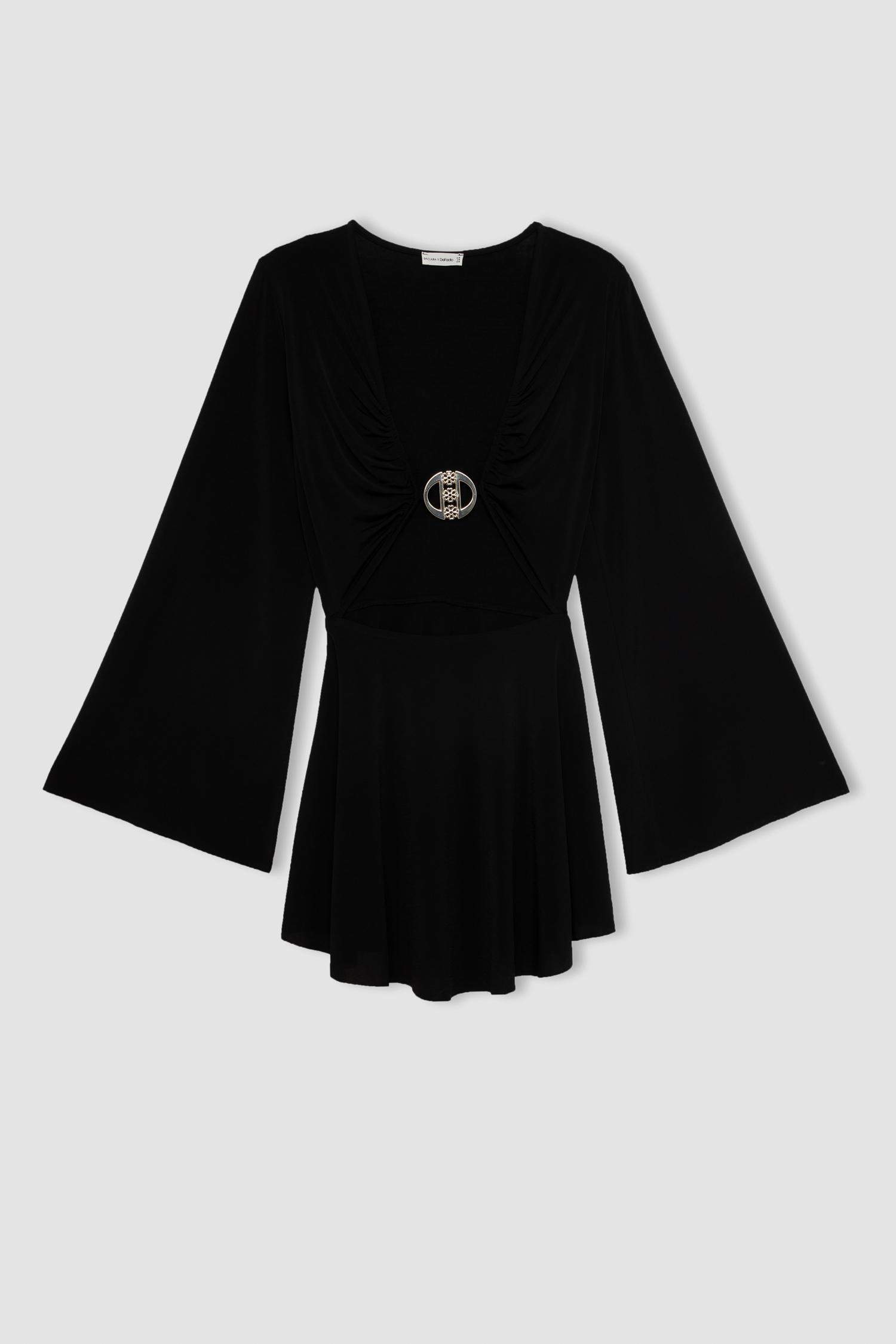 Declara x DeFacto Uzun Kollu Mini Dekolteli Plaj Elbisesi