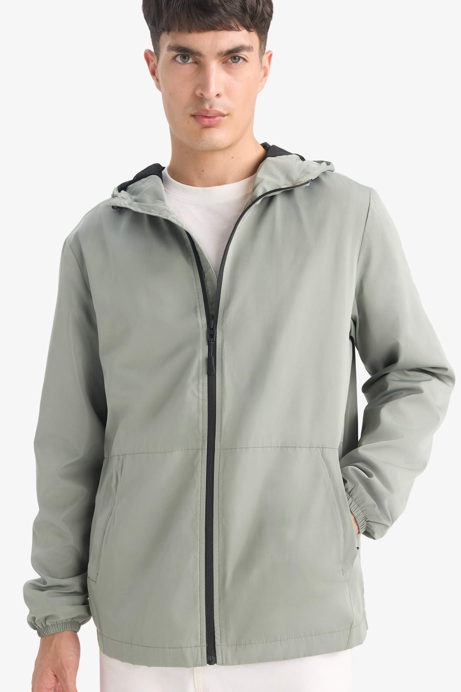 Su İtici Slim Fit Dar Kesim File Astarlı Kapüşonlu Fermuarlı Mevsimlik Baharlık Yağmurluk Mont