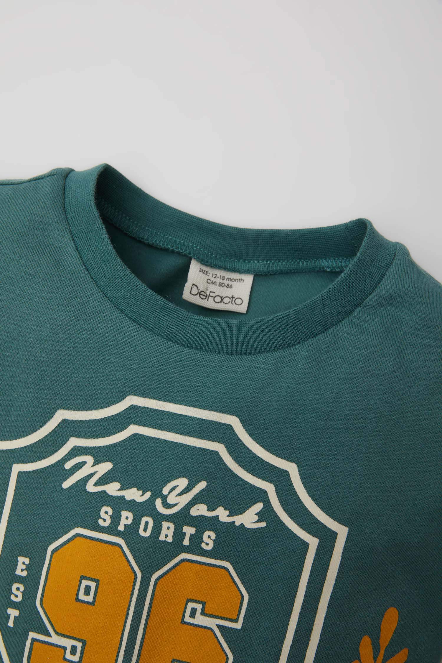 Erkek Bebek 2'li Takım Bisiklet Yaka Baskılı Kısa Kollu Tişört Şort