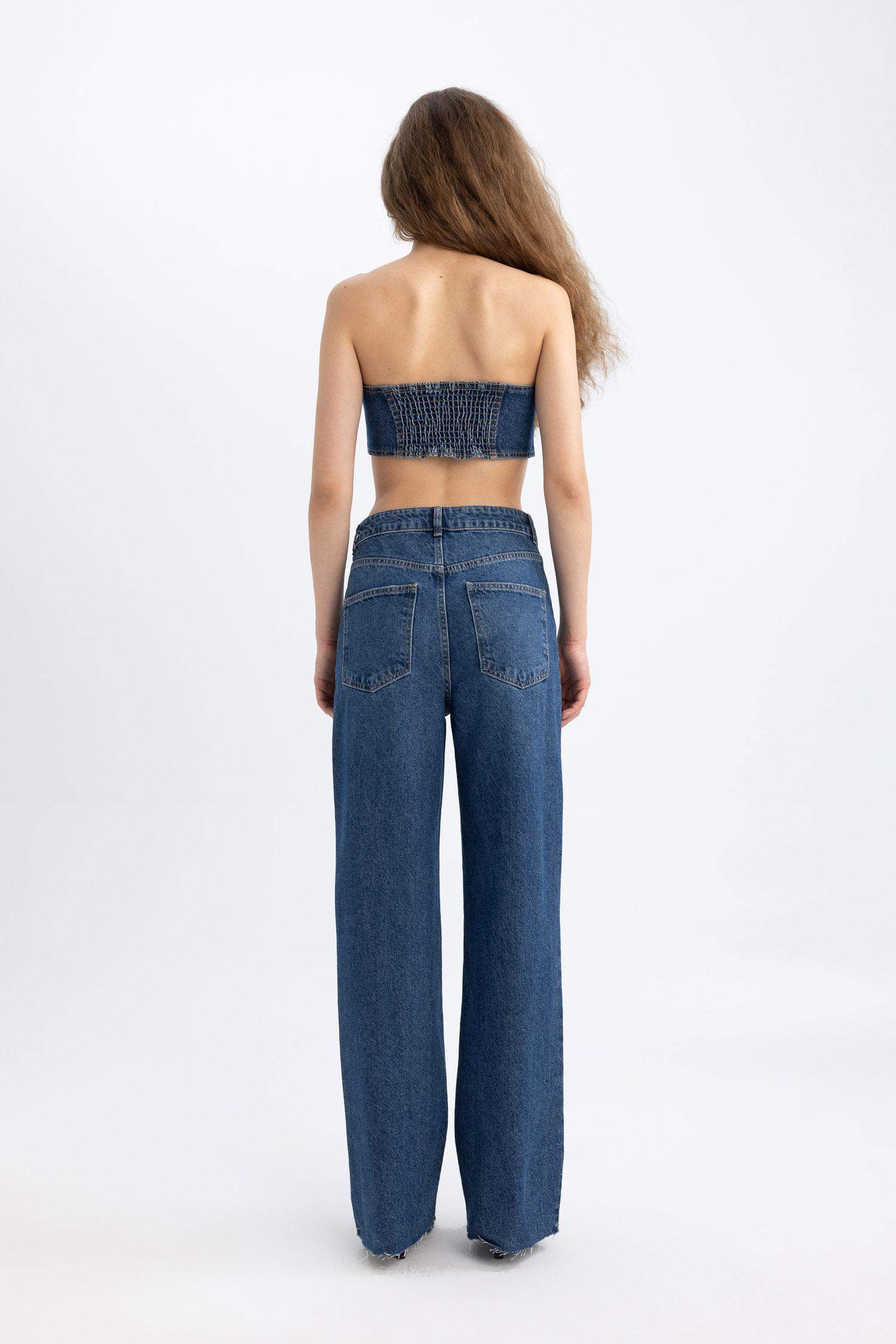 بنطلون جينز وايد ليج برجل واسع وخصر عالي