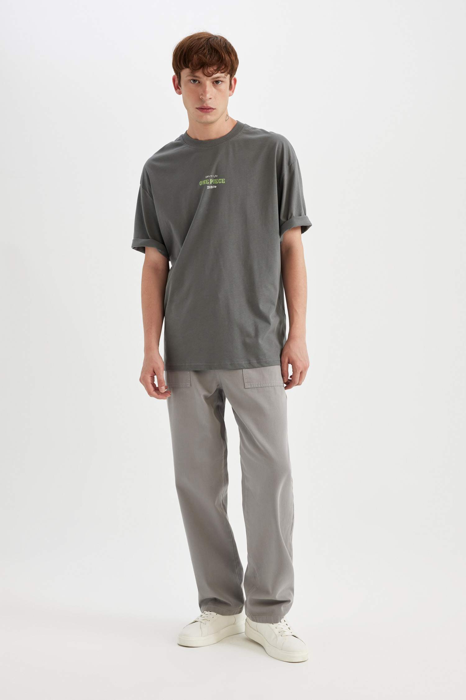 تيشيرت قطن نص كم مطبوع قصة فضفاضة من ون بيس