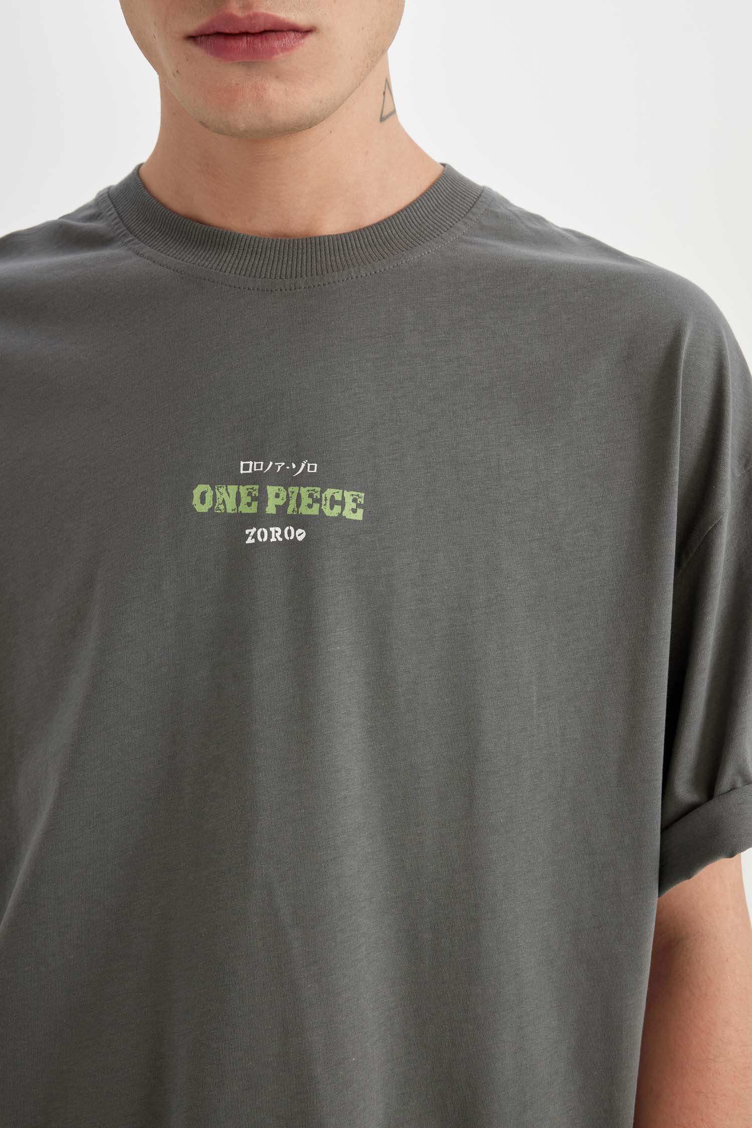 تيشيرت قطن نص كم مطبوع قصة فضفاضة من ون بيس