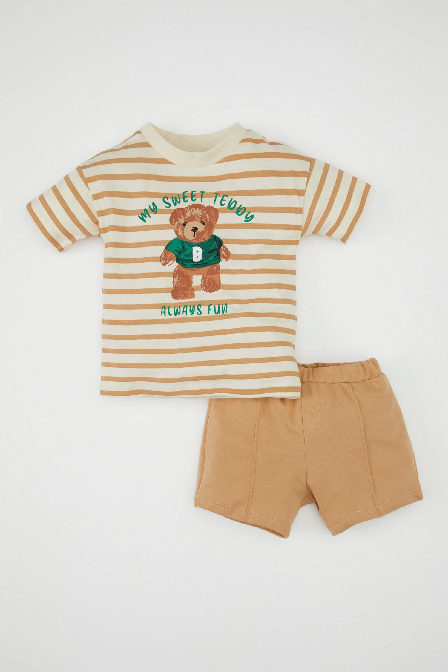 Erkek Bebek 2'li Takım Penye Çizgili Tişört Şort