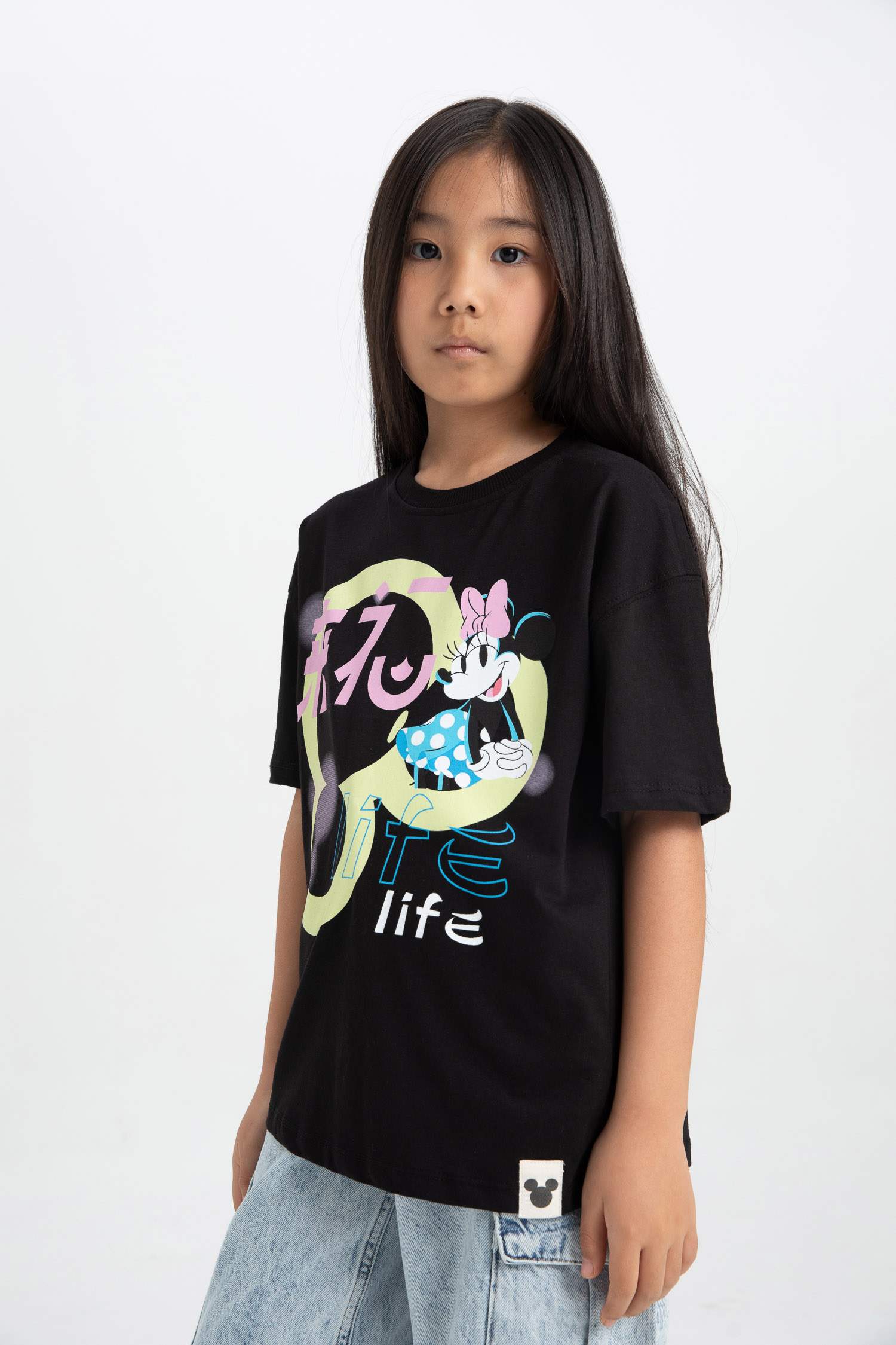 Kız Çocuk Disney Mickey & Minnie Oversize Geniş Kalıp Bisiklet Yaka Kısa Kollu Tişört