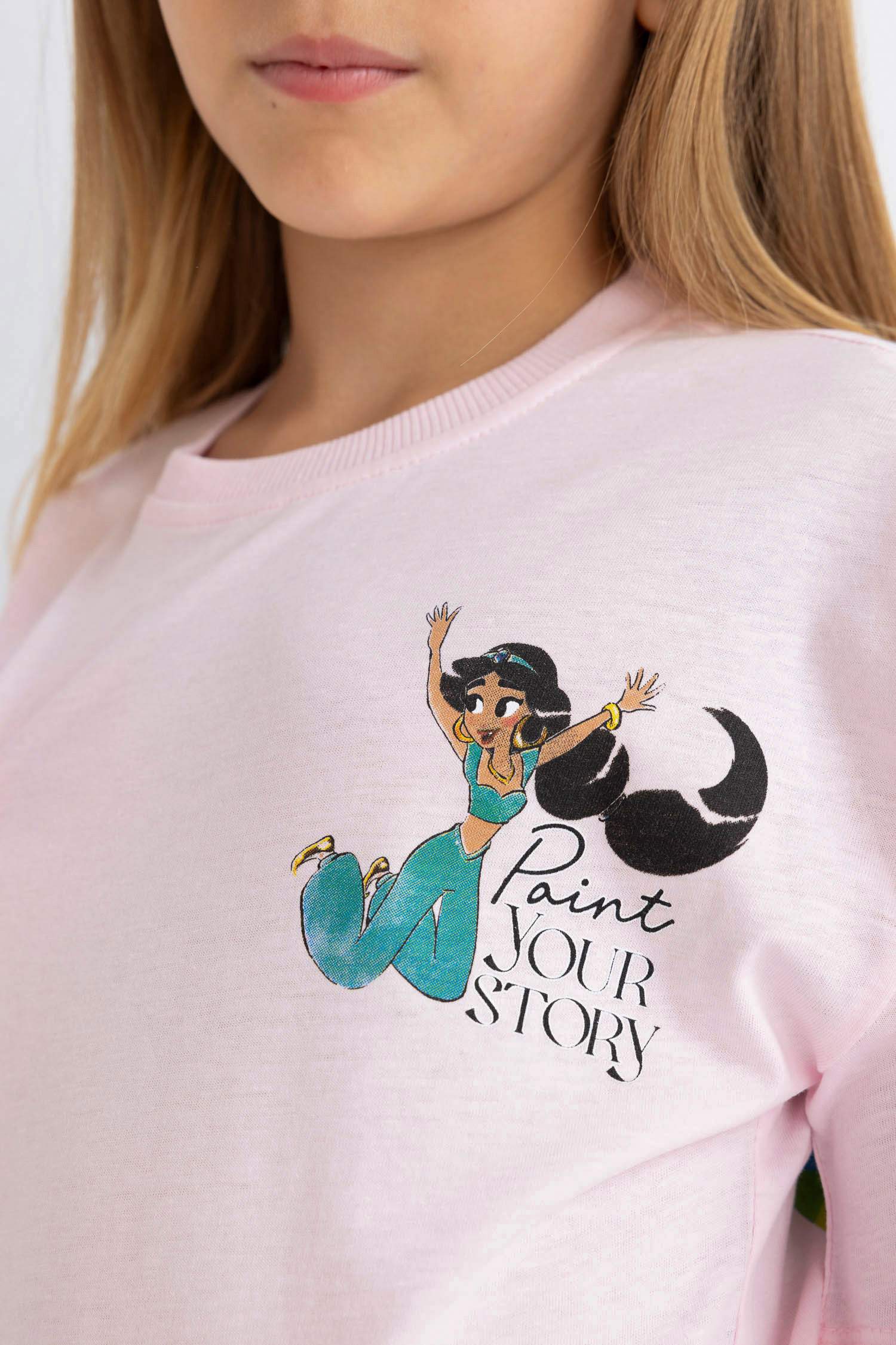 Kız Çocuk Disney Prenses Relax Fit Bisiklet Yaka Kısa Kollu Tişört