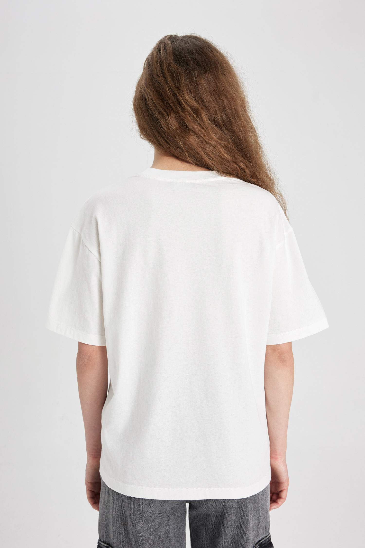 Loose Fit Bisiklet Yaka Baskılı Kısa Kollu Tişört