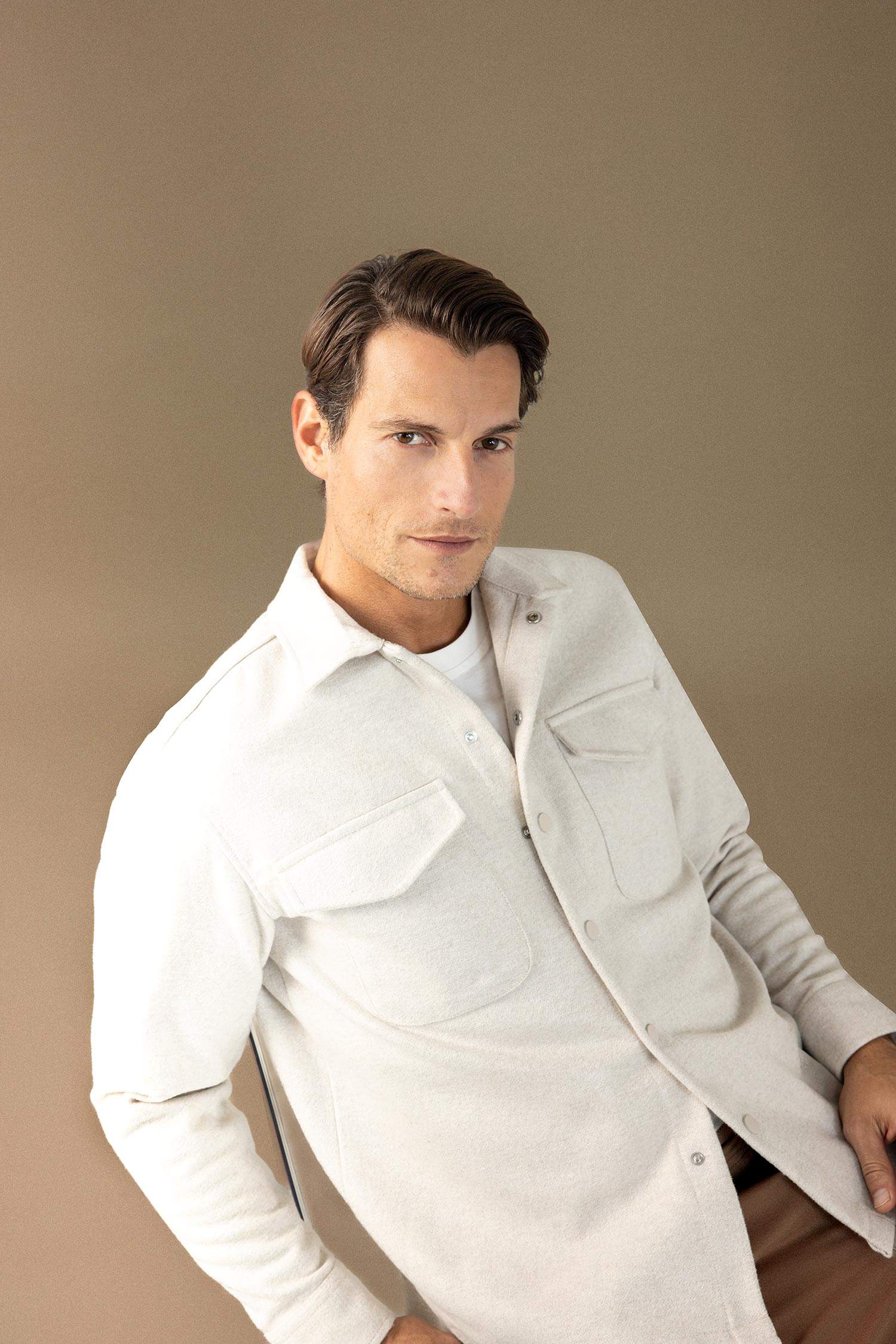 Relax Fit Akrilik Karışımlı Düz Uzun Kollu Gömlek Ceket