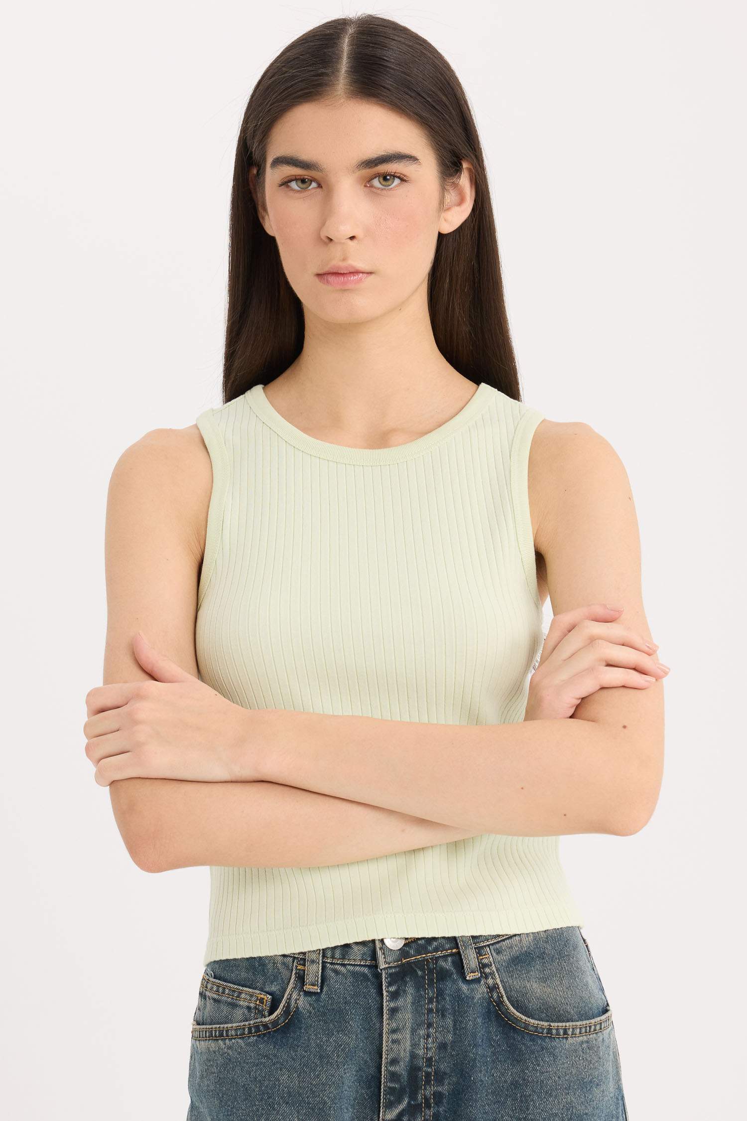 Débardeur slim côtelé à col rond