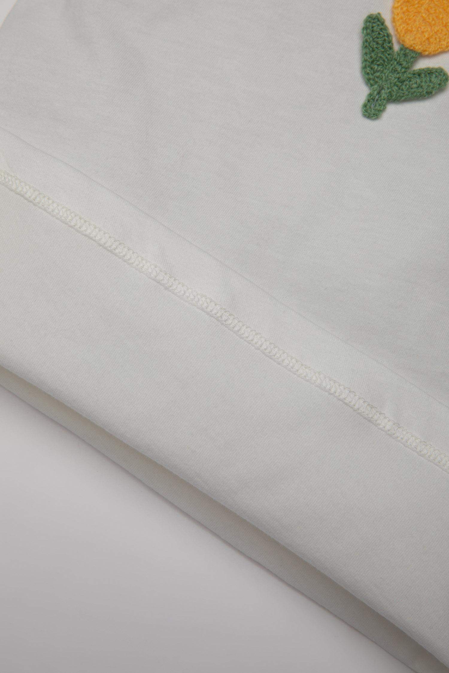 تي شيرت بناتي فلورال نص كم قصة عادية بياقة مستديرة