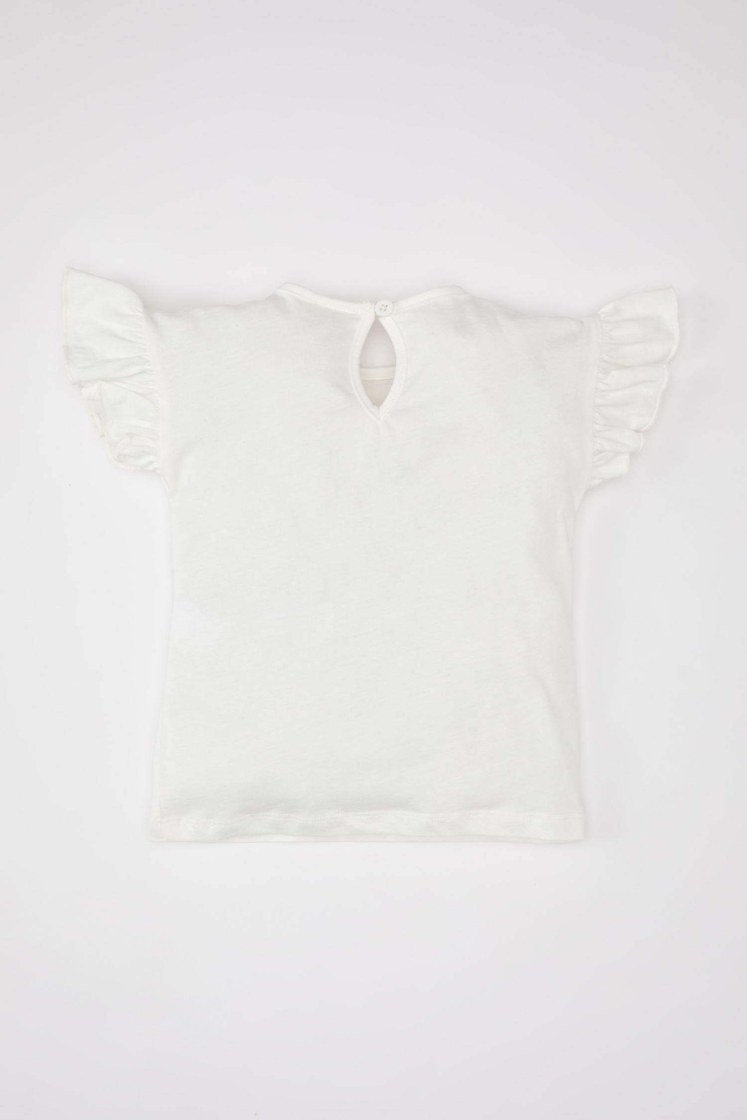 تي شيرت بناتي فلورال نص كم قصة عادية بياقة مستديرة