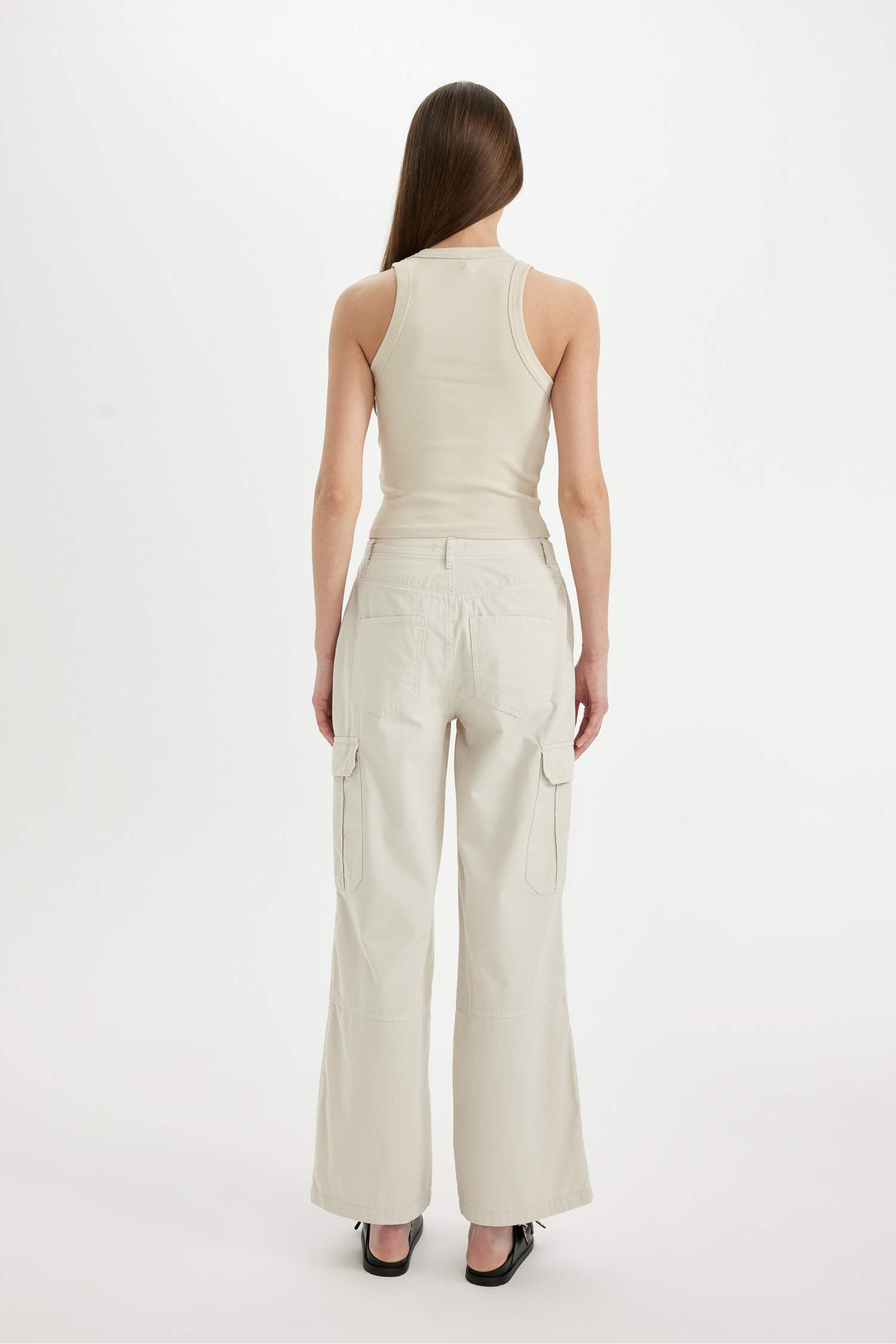Wide Leg Cargo Normal Waist Standard Length Gabardine Trousers