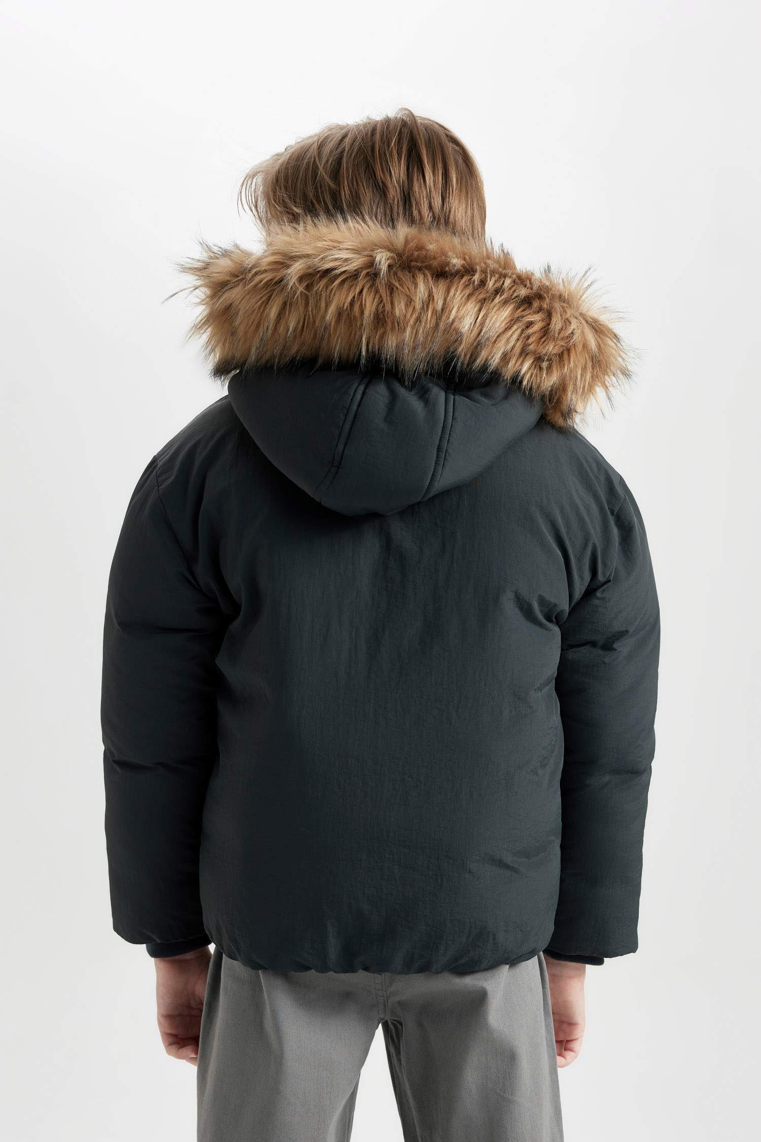 Manteau à capuche en fausse Fourrure amovible Coupe Régulière pour Garçon