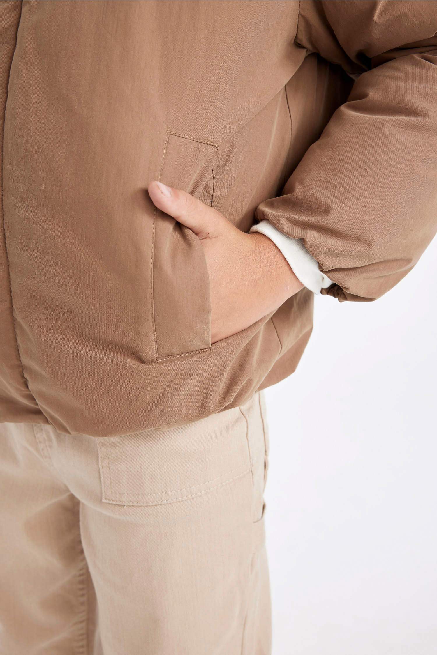 Erkek Çocuk Su Geçirmez Dik Yaka Fermuarlı Cepli Mont