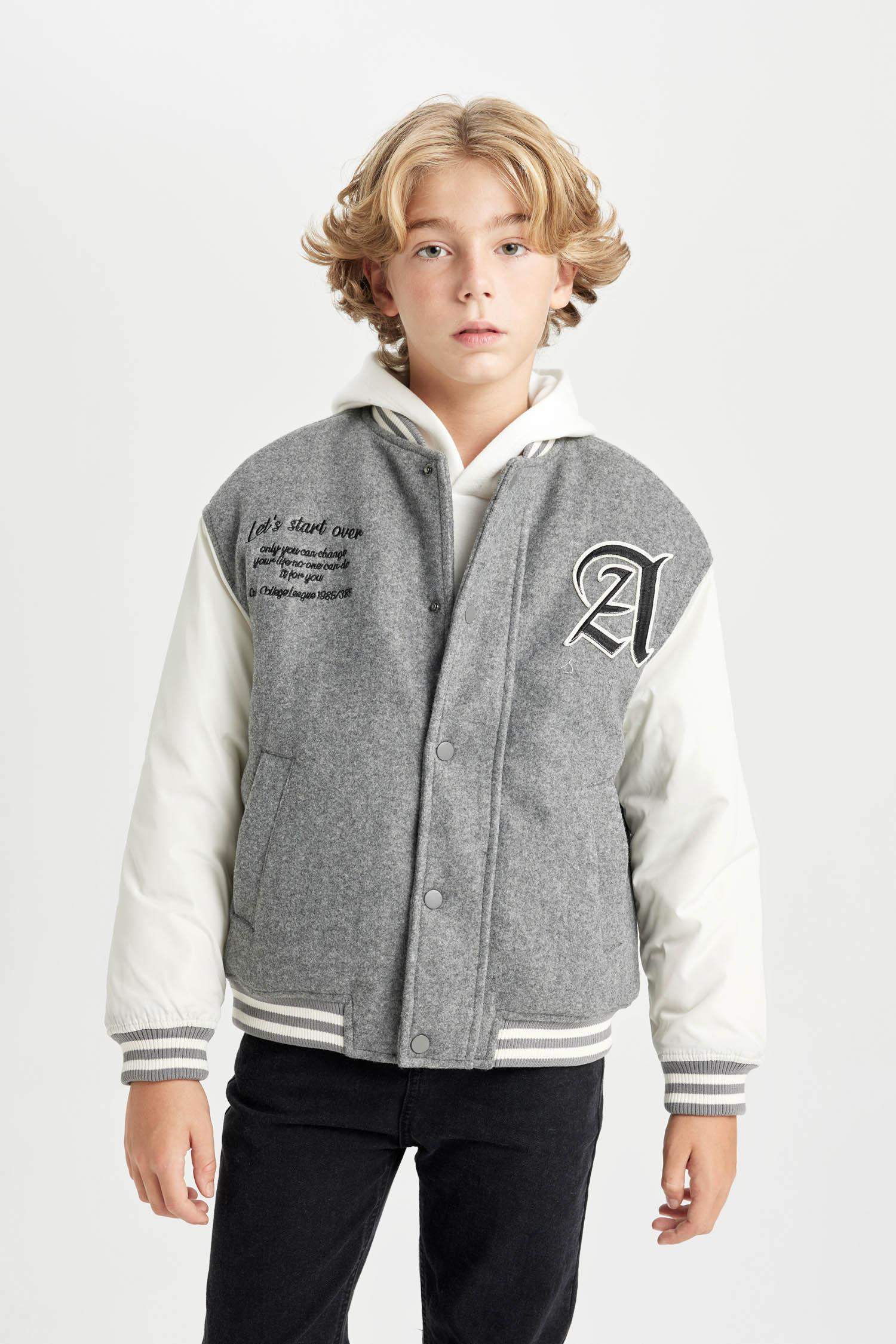 Erkek Çocuk Kolej Yaka Çıtçıtlı Cepli Bomber Mont Ceket