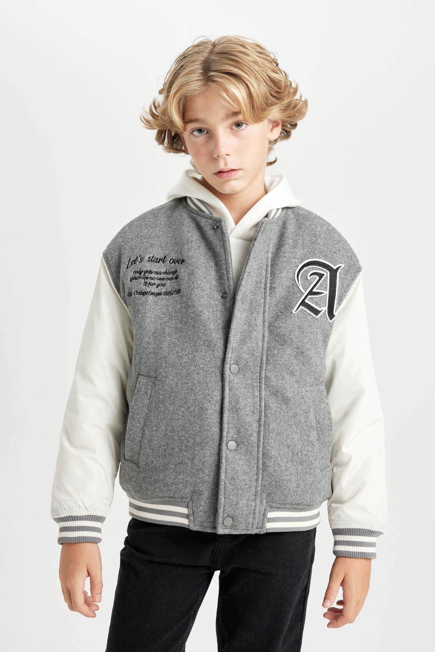 Erkek Çocuk Kolej Yaka Çıtçıtlı Cepli Bomber Mont Ceket