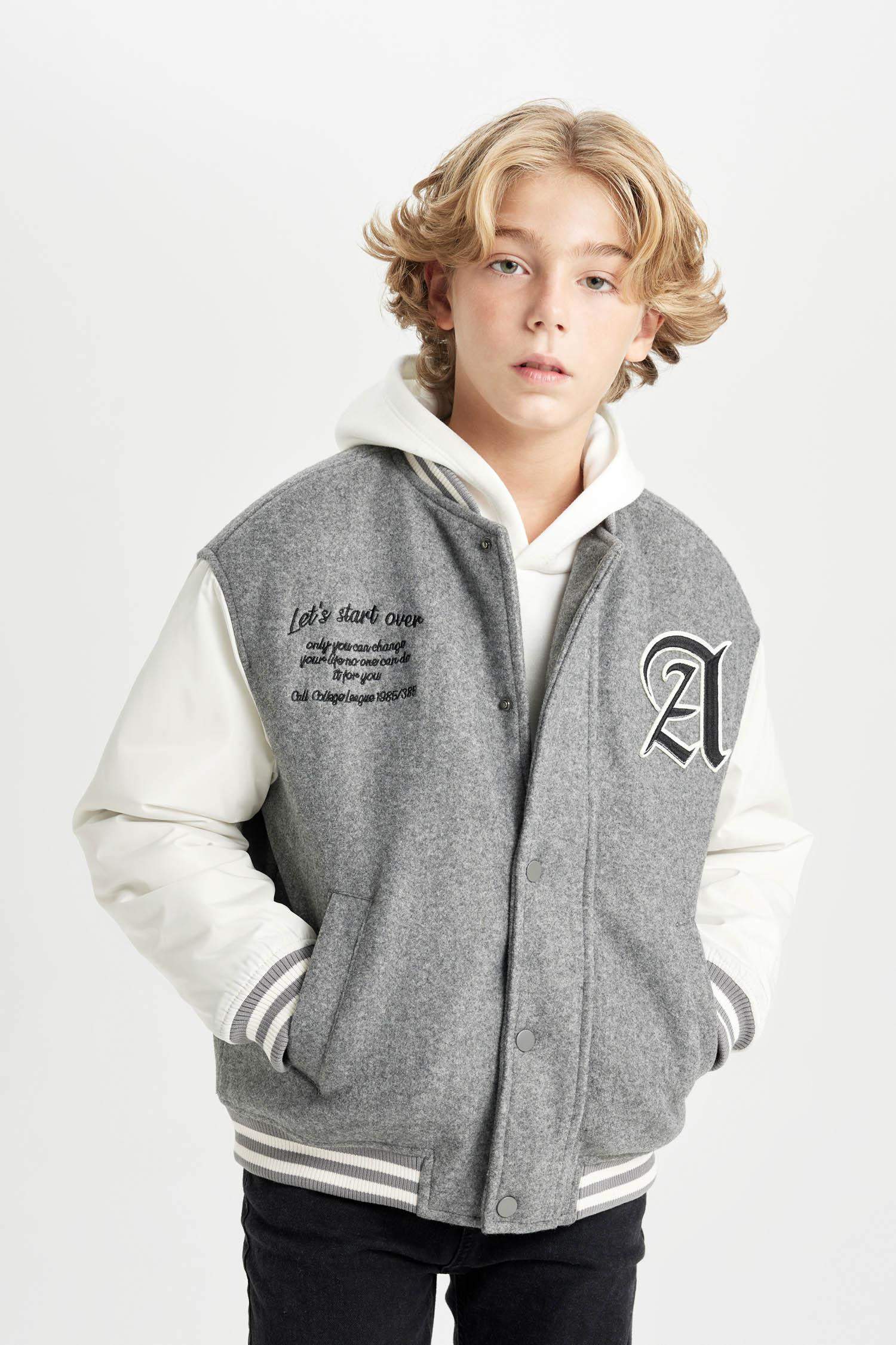 Erkek Çocuk Kolej Yaka Çıtçıtlı Cepli Bomber Mont Ceket