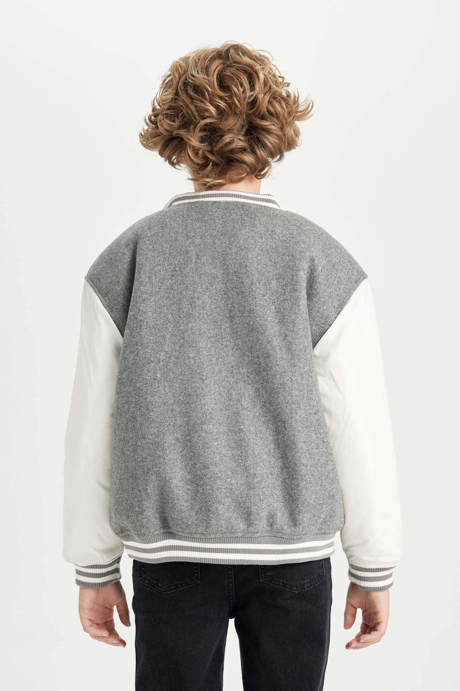 Erkek Çocuk Kolej Yaka Çıtçıtlı Cepli Bomber Mont Ceket