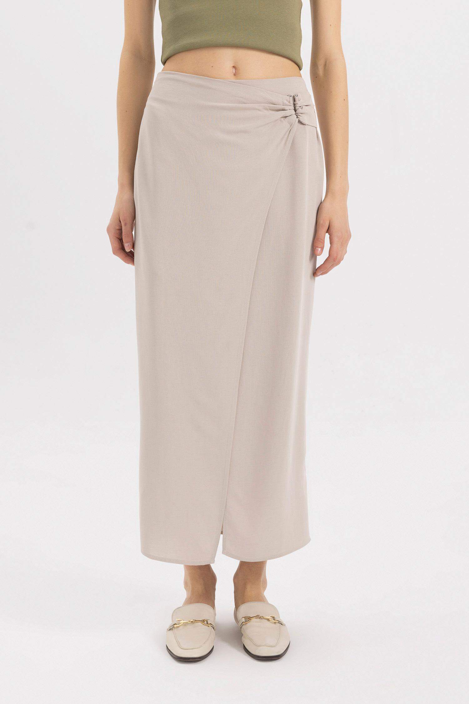 A Line Linen Blended Normal Waist Maxi Skirt