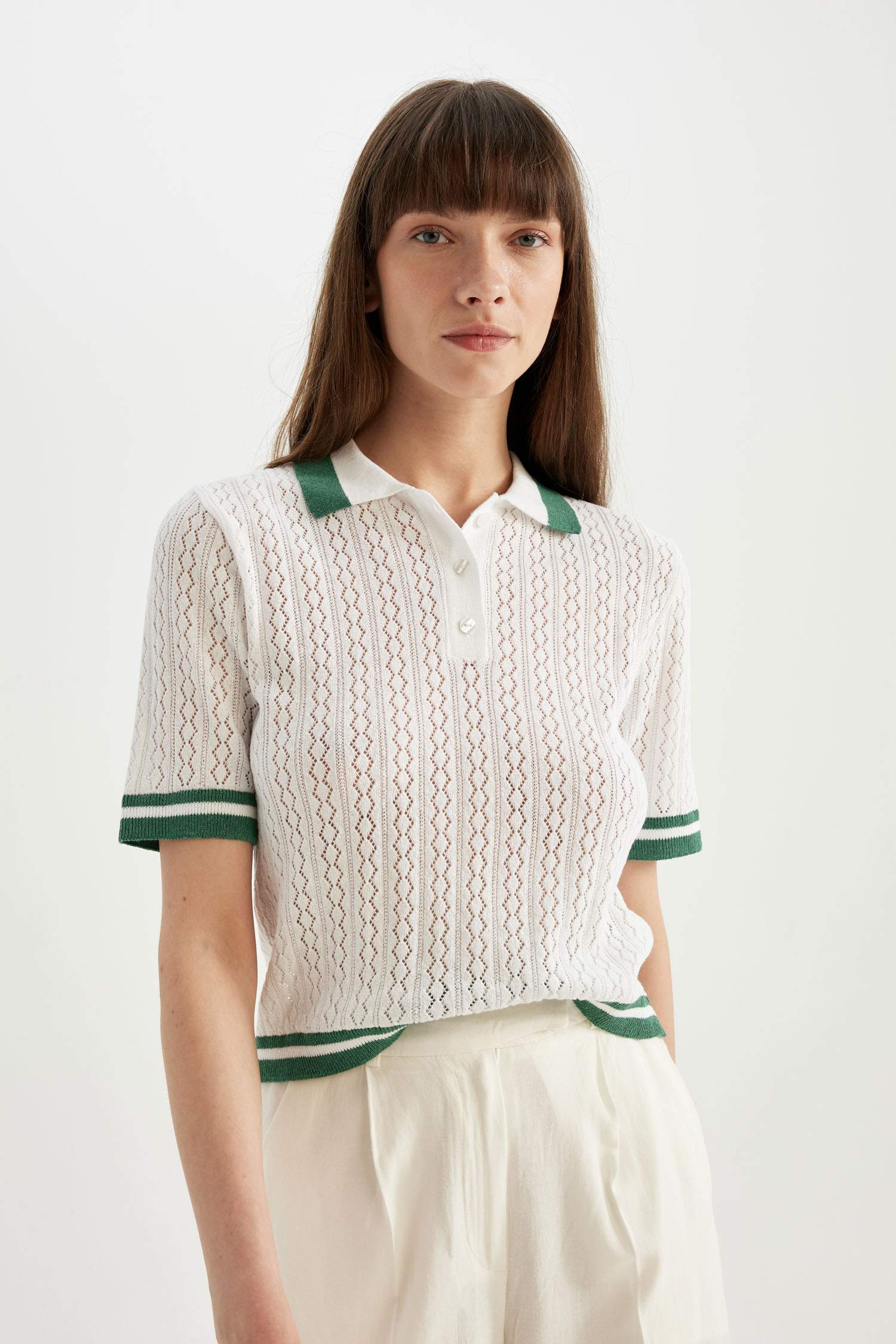 Regular Fit Polo Neck Knit T-Shirt