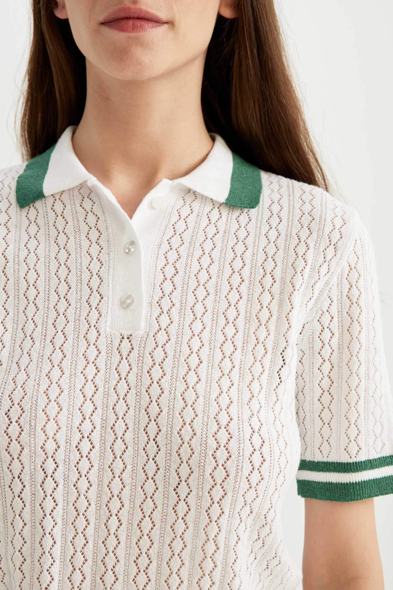 Regular Fit Polo Neck Knit T-Shirt