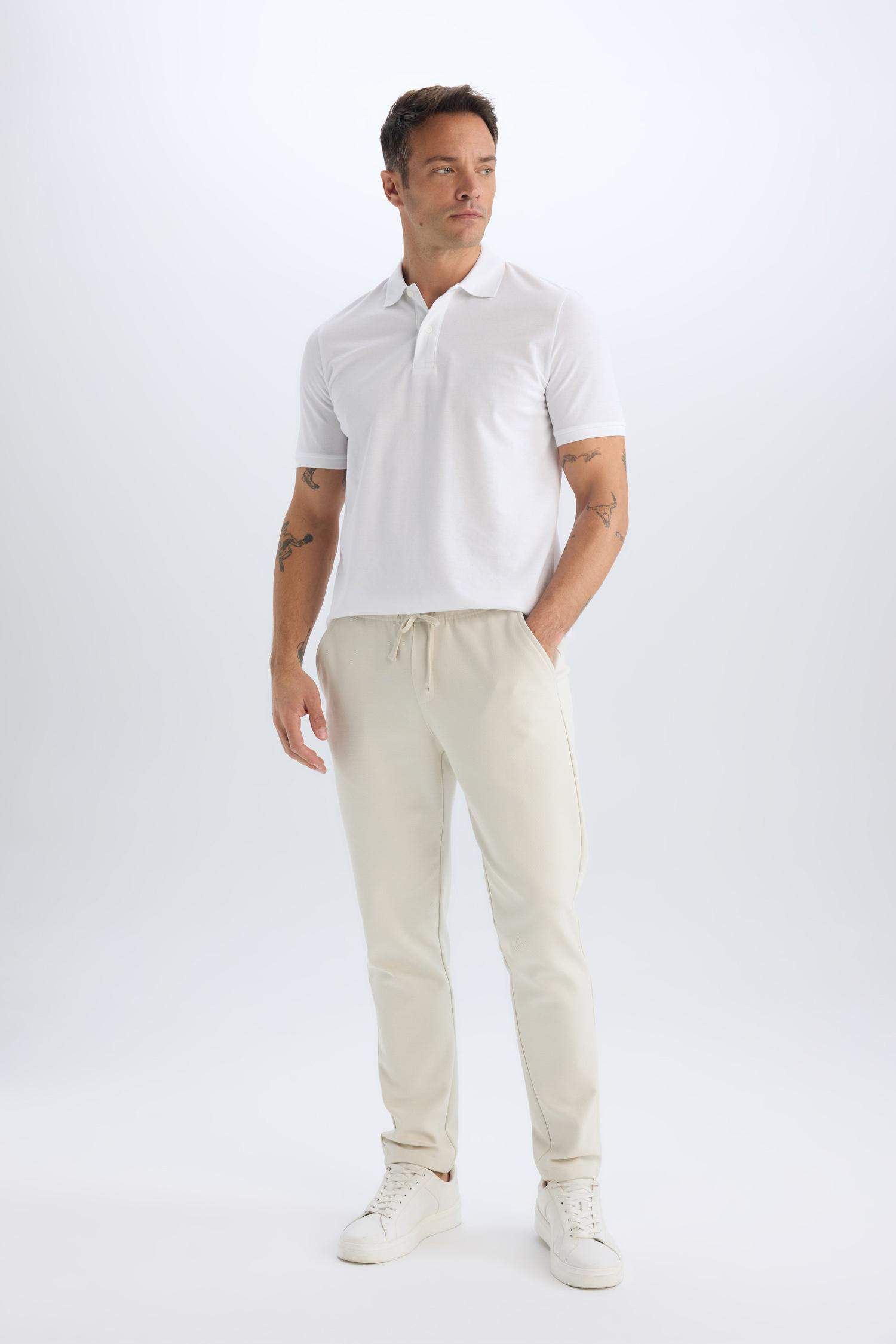 Jogger Pantolon Esnek Basic Düz Beli Bağcıklı Cepli Düz Paça