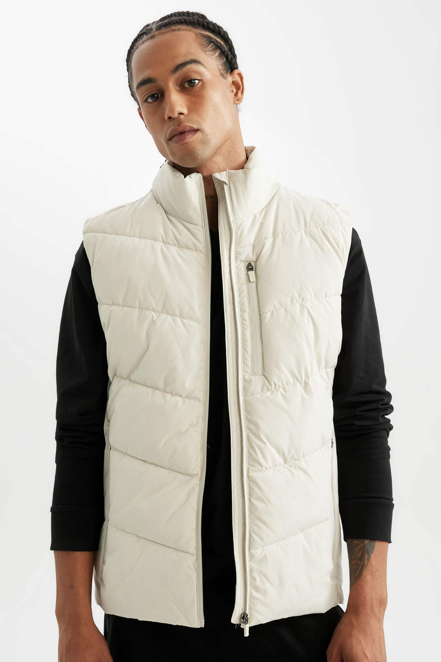 Su İtici Rüzgar Geçirmez Normal Kesim Dik Yaka Fermuarlı Cepli Şişme Yelek