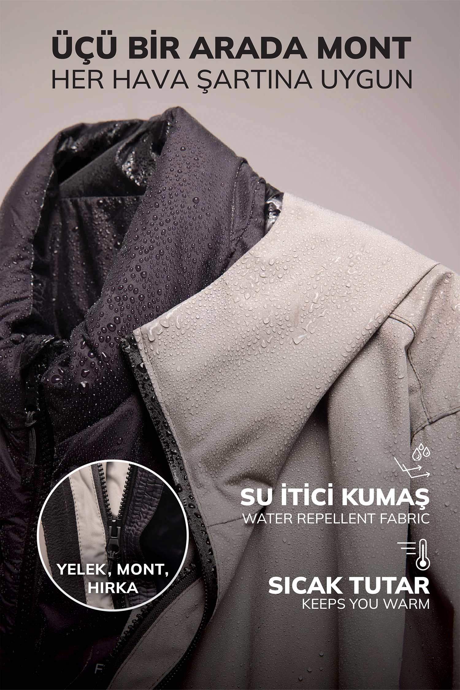 جاكيت قصة عادية بغطاء للرأس مقاوم للماء بسحاب من DeFactoFit