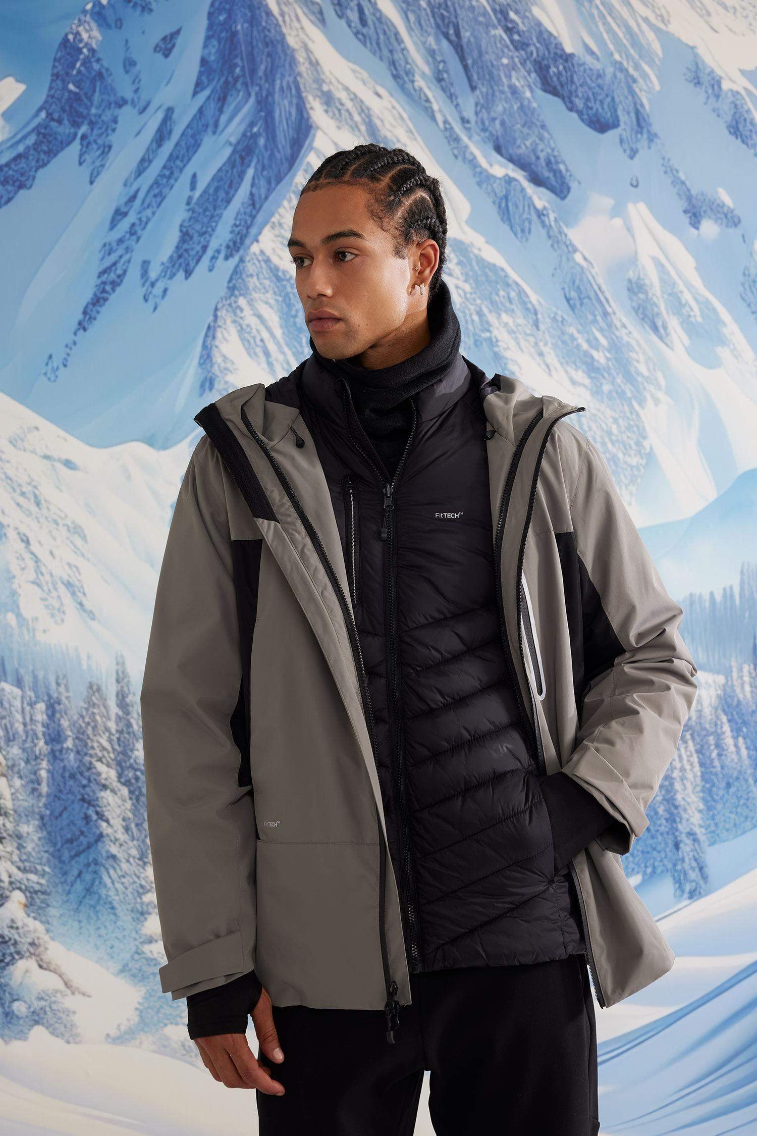 DeFactoFit Su İtici İnce Yağmurluk,Kalın Mont 2'li Takım Kapüşonlu Rüzgar Geçirmez Fermuarlı Mont