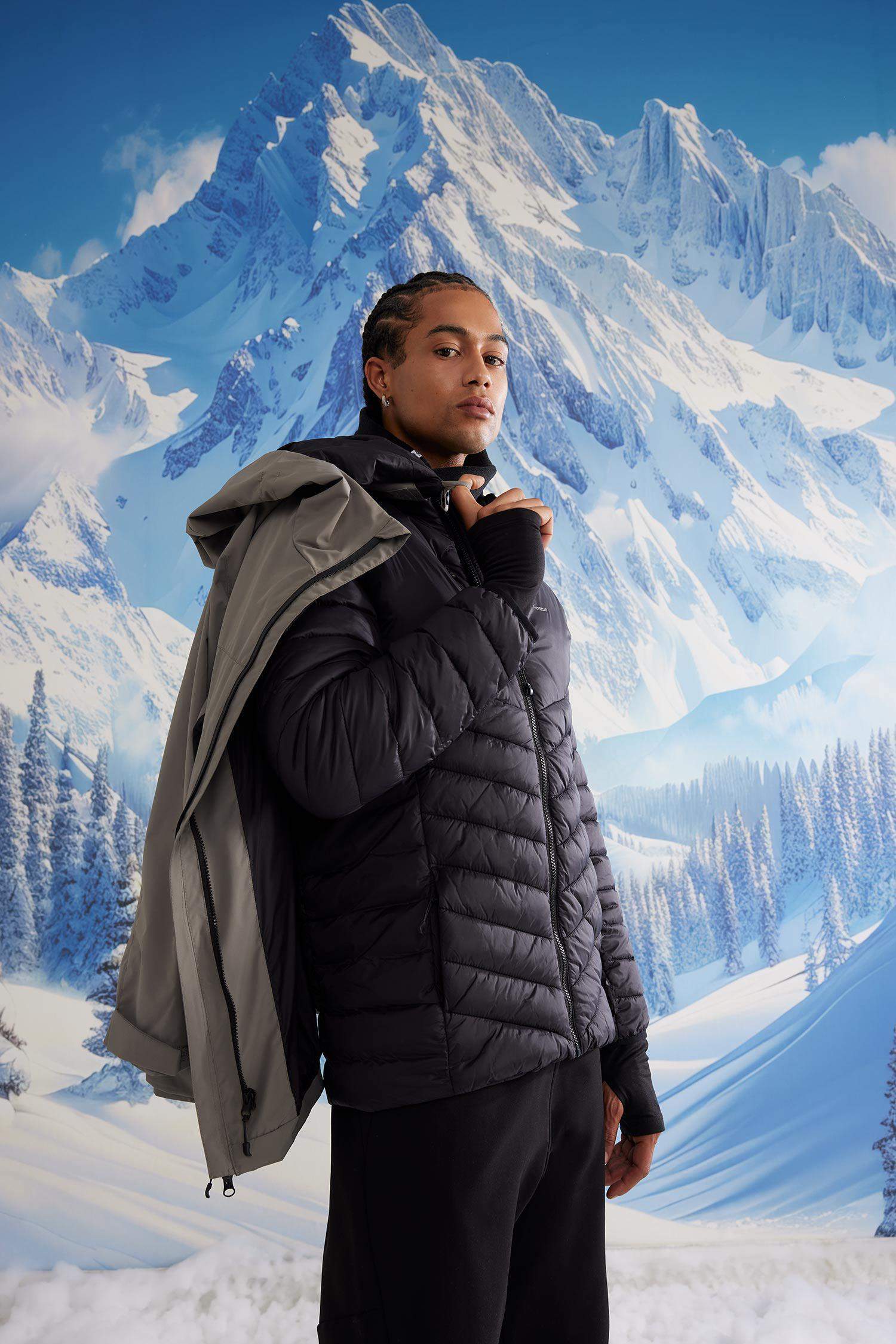 DeFactoFit Su İtici İnce Yağmurluk,Kalın Mont 2'li Takım Kapüşonlu Rüzgar Geçirmez Fermuarlı Mont