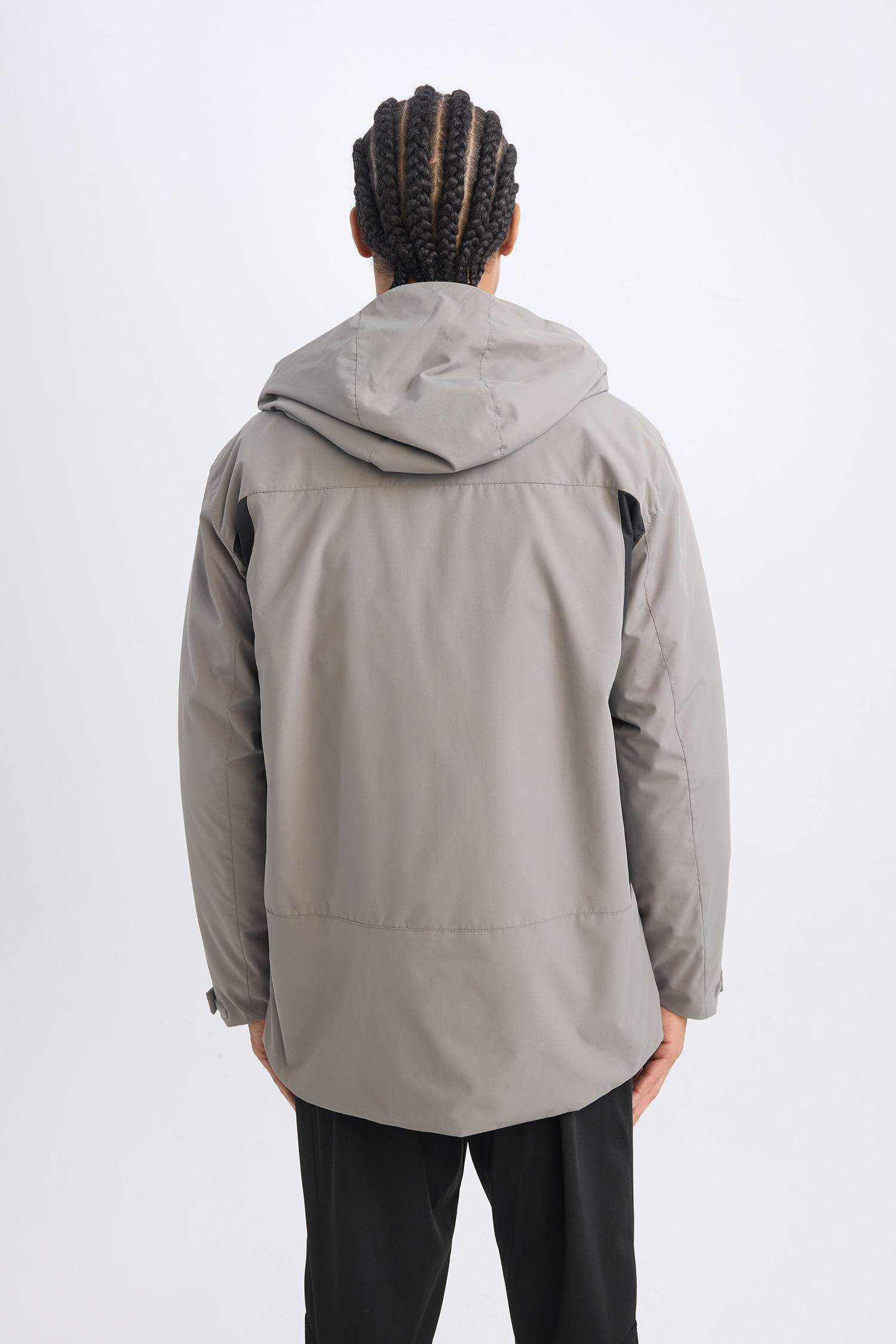 DeFactoFit Su İtici İnce Yağmurluk,Kalın Mont 2'li Takım Kapüşonlu Rüzgar Geçirmez Fermuarlı Mont