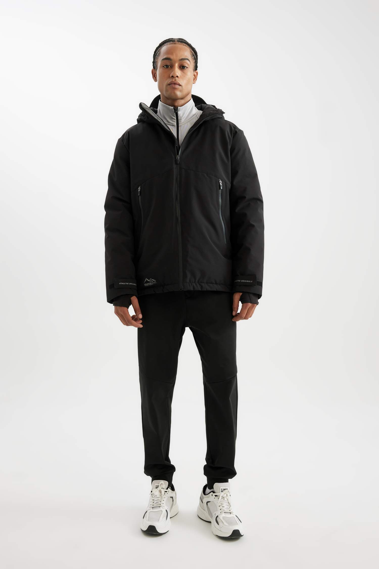 Termometreli Mont Parka Su Geçirmez Rüzgar Geçirmez Slim Fit Dar Kesim Kapüşonlu Fermuarlı