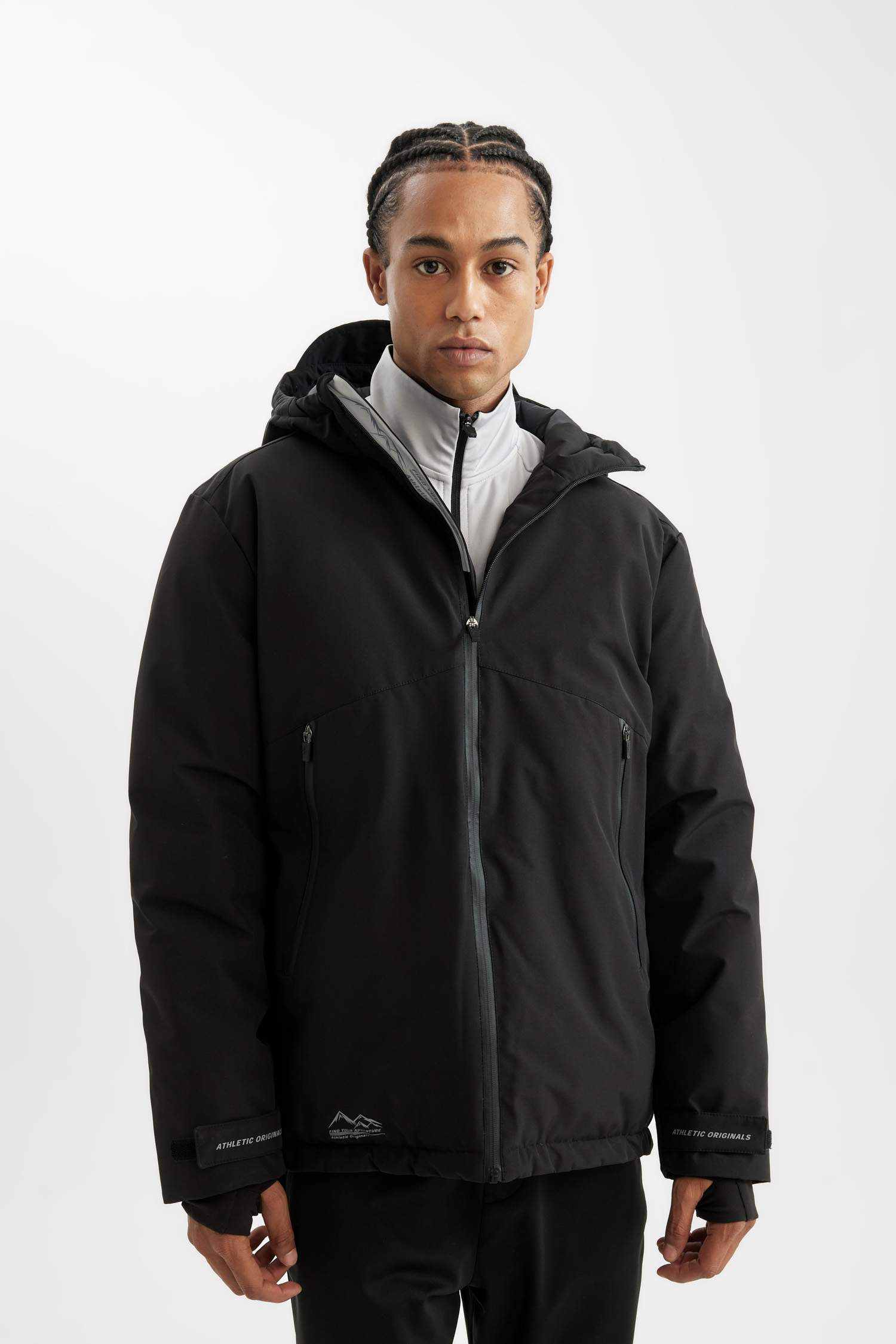 Termometreli Mont Parka Su Geçirmez Rüzgar Geçirmez Slim Fit Dar Kesim Kapüşonlu Fermuarlı