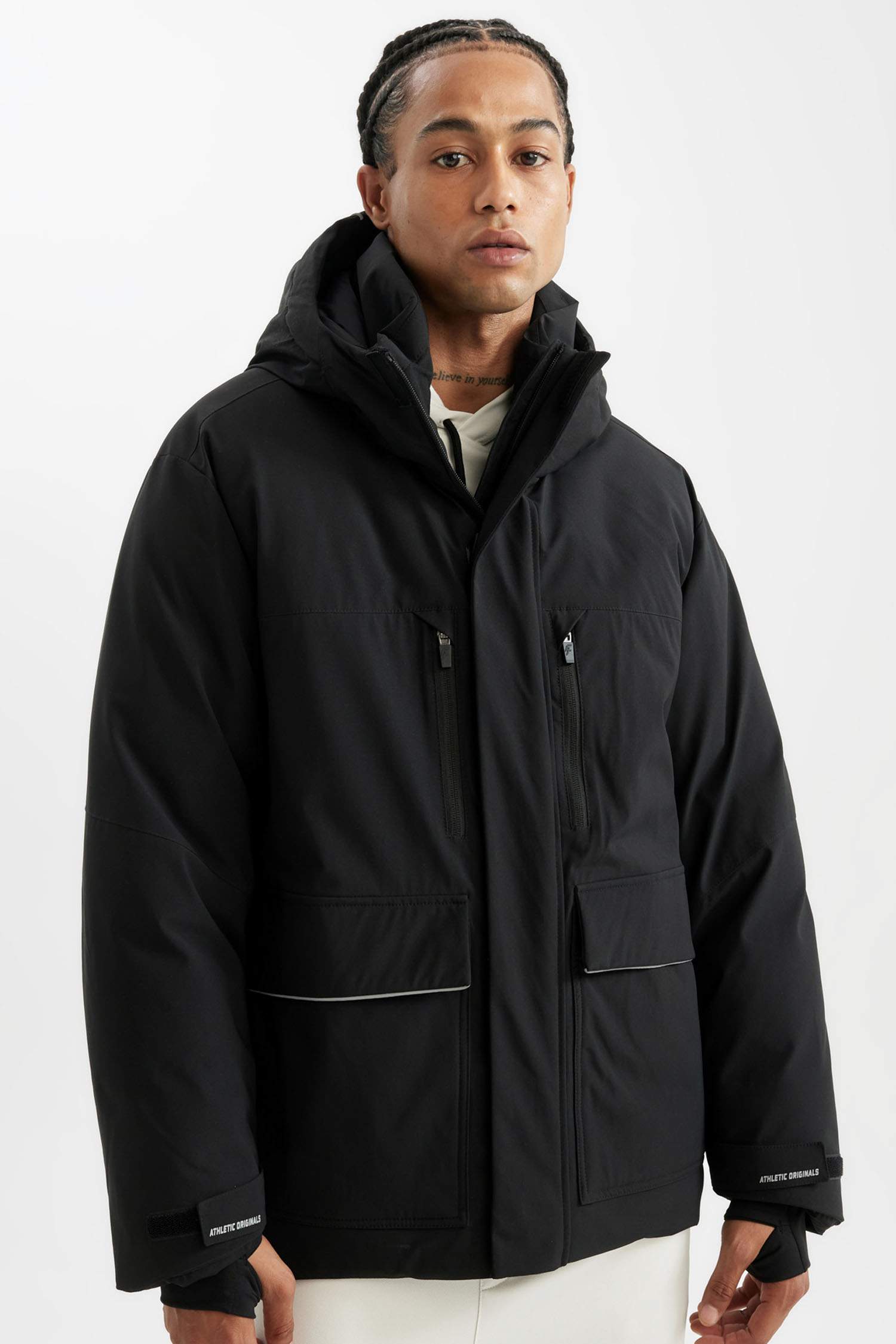 Termometreli Mont Parka Su Geçirmez Rüzgar Geçirmez Slim Fit Dar Kesim Kapüşonlu Fermuarlı