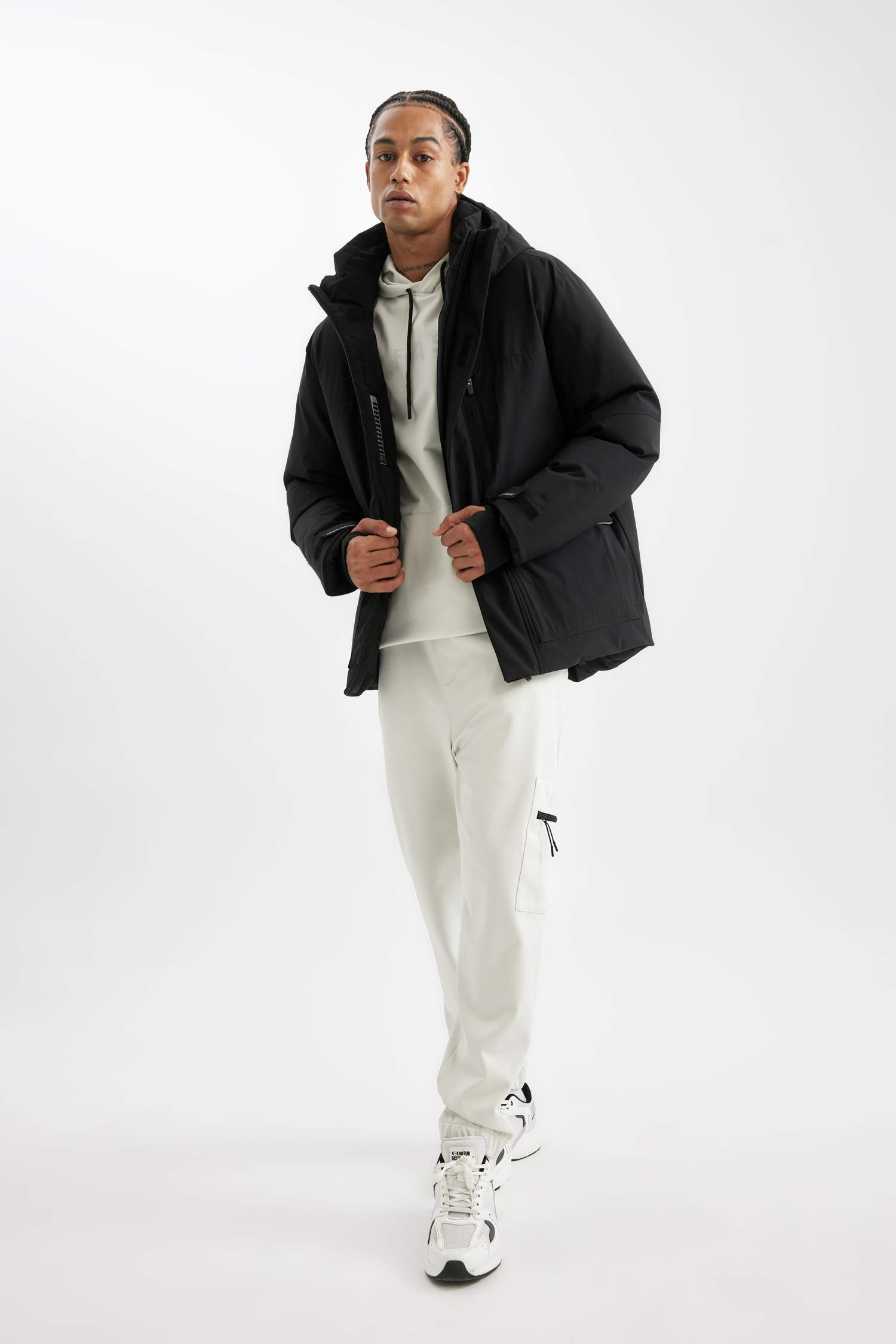 Termometreli Mont Parka Su Geçirmez Rüzgar Geçirmez Slim Fit Dar Kesim Kapüşonlu Fermuarlı