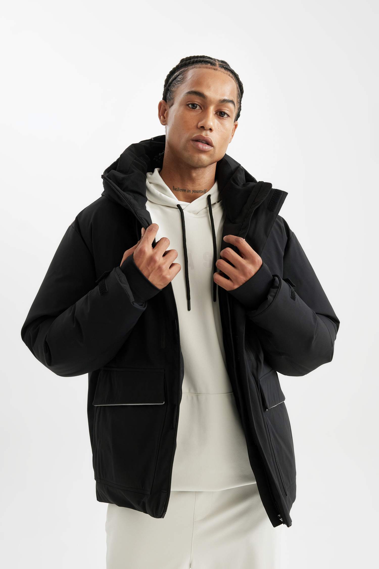 Termometreli Mont Parka Su Geçirmez Rüzgar Geçirmez Slim Fit Dar Kesim Kapüşonlu Fermuarlı