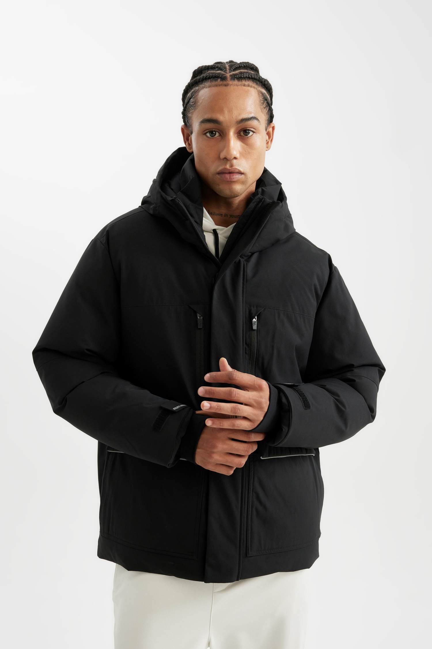 Termometreli Mont Parka Su Geçirmez Rüzgar Geçirmez Slim Fit Dar Kesim Kapüşonlu Fermuarlı