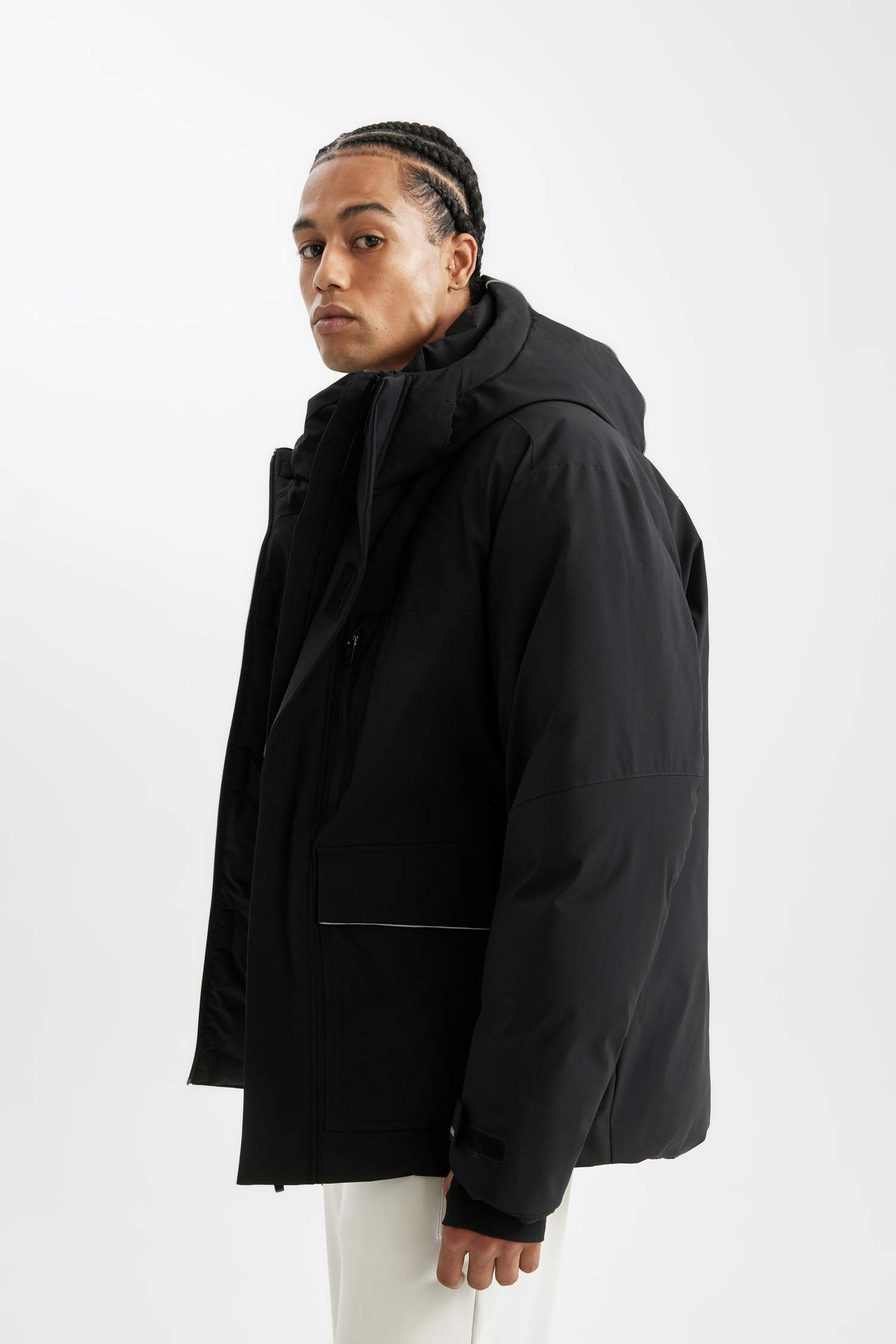 Termometreli Mont Parka Su Geçirmez Rüzgar Geçirmez Slim Fit Dar Kesim Kapüşonlu Fermuarlı