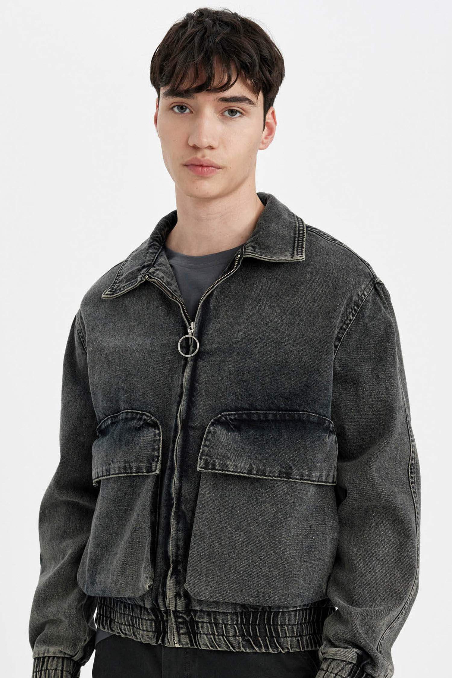 Relax Fit Fermuarlı Cepli Mevsimlik Baharlık Jean Ceket