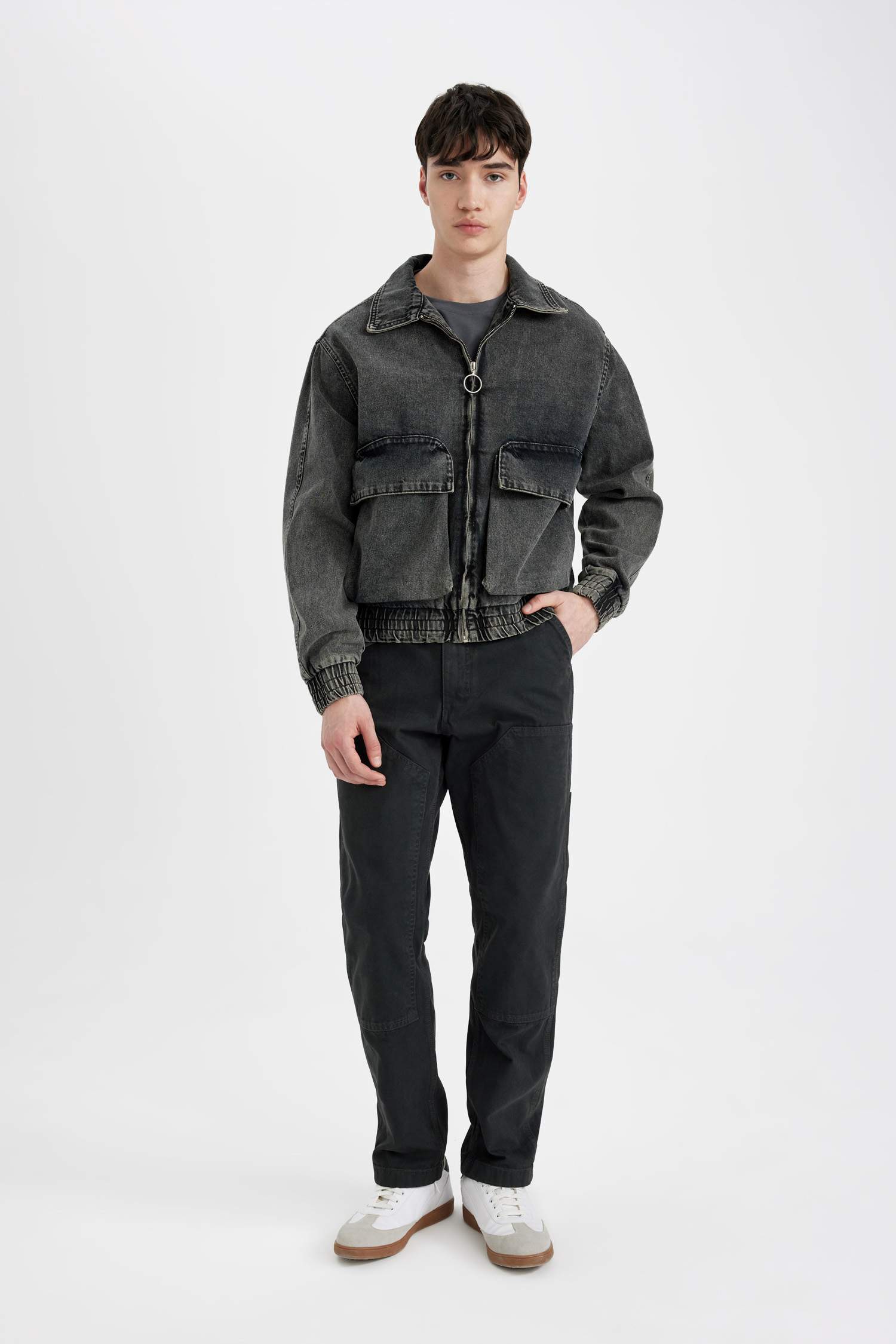 Relax Fit Fermuarlı Cepli Mevsimlik Baharlık Jean Ceket