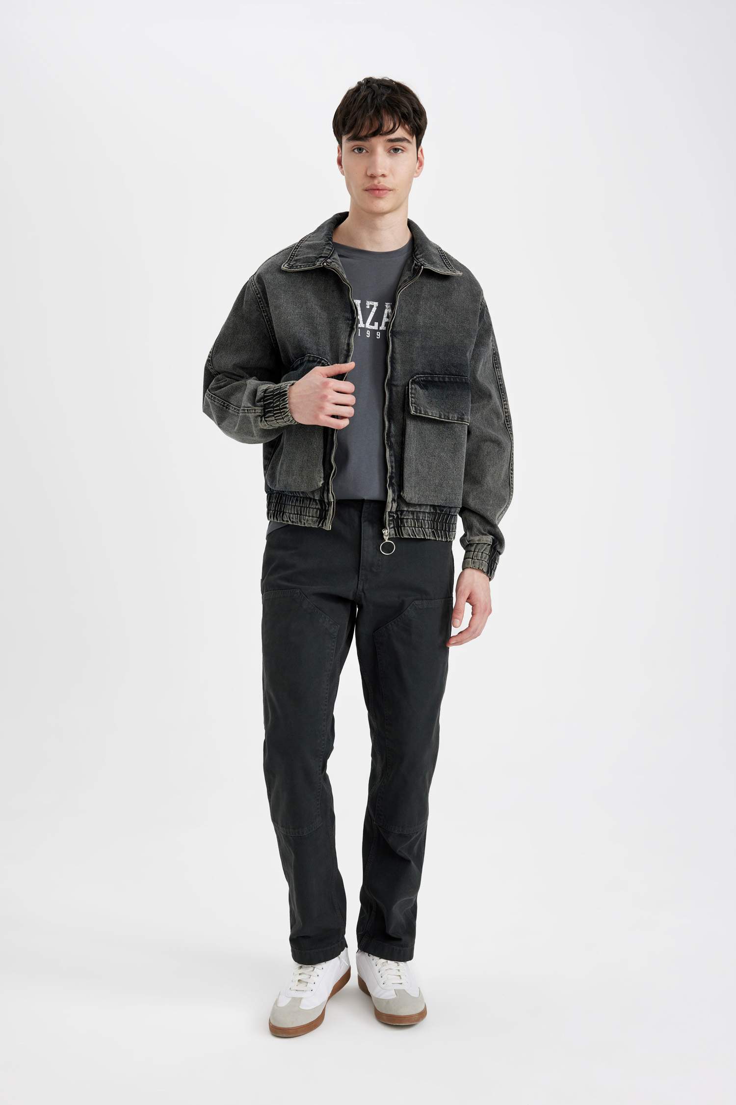 Relax Fit Fermuarlı Cepli Mevsimlik Baharlık Jean Ceket