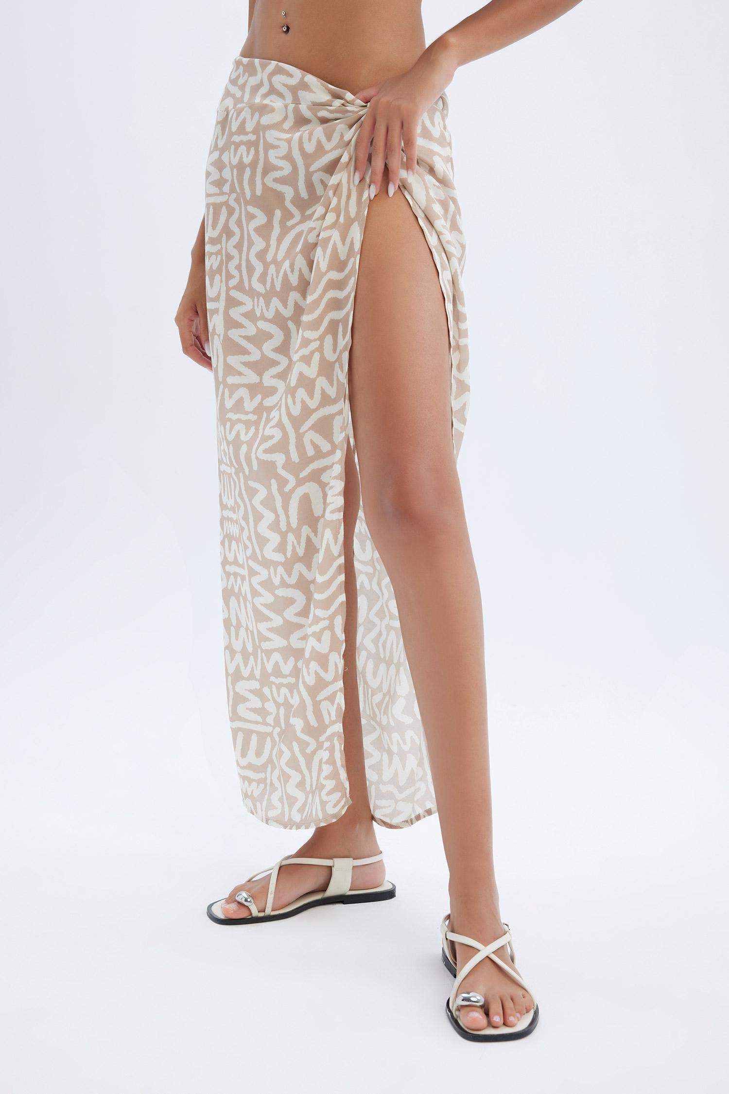 Desenli Yırtmaçlı Plaj Eteği-Fall in Love