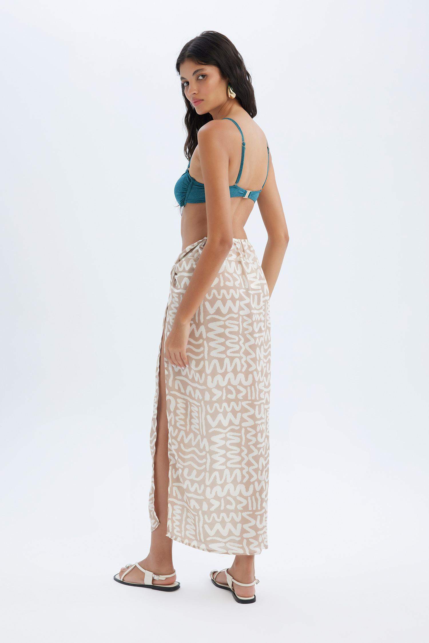 Desenli Yırtmaçlı Plaj Eteği-Fall in Love