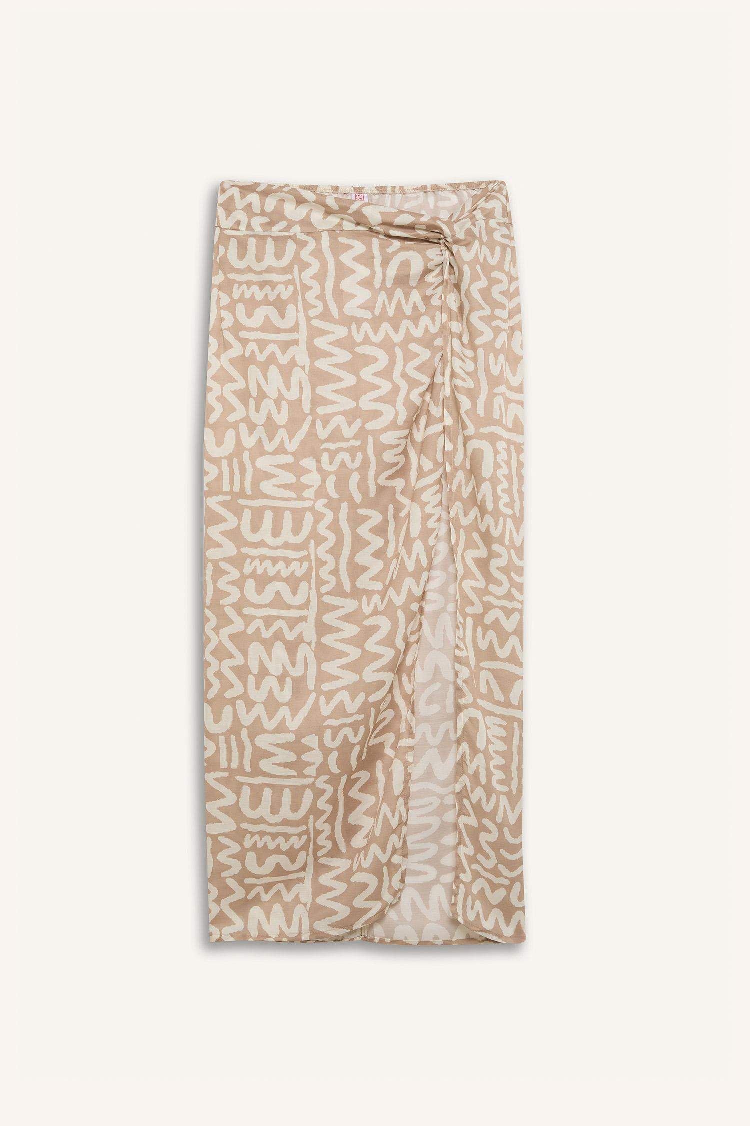 Desenli Yırtmaçlı Plaj Eteği-Fall in Love