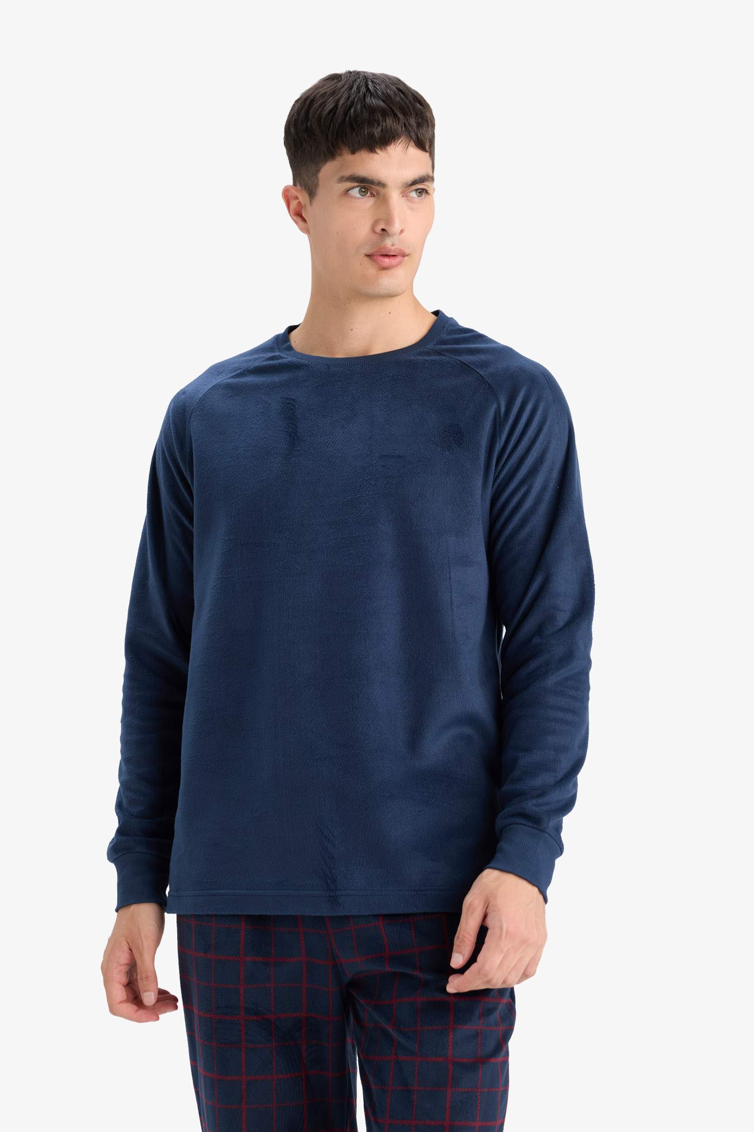 Pijama Takımı Polar Uzun Kollu Üst Kareli Uzun Alt