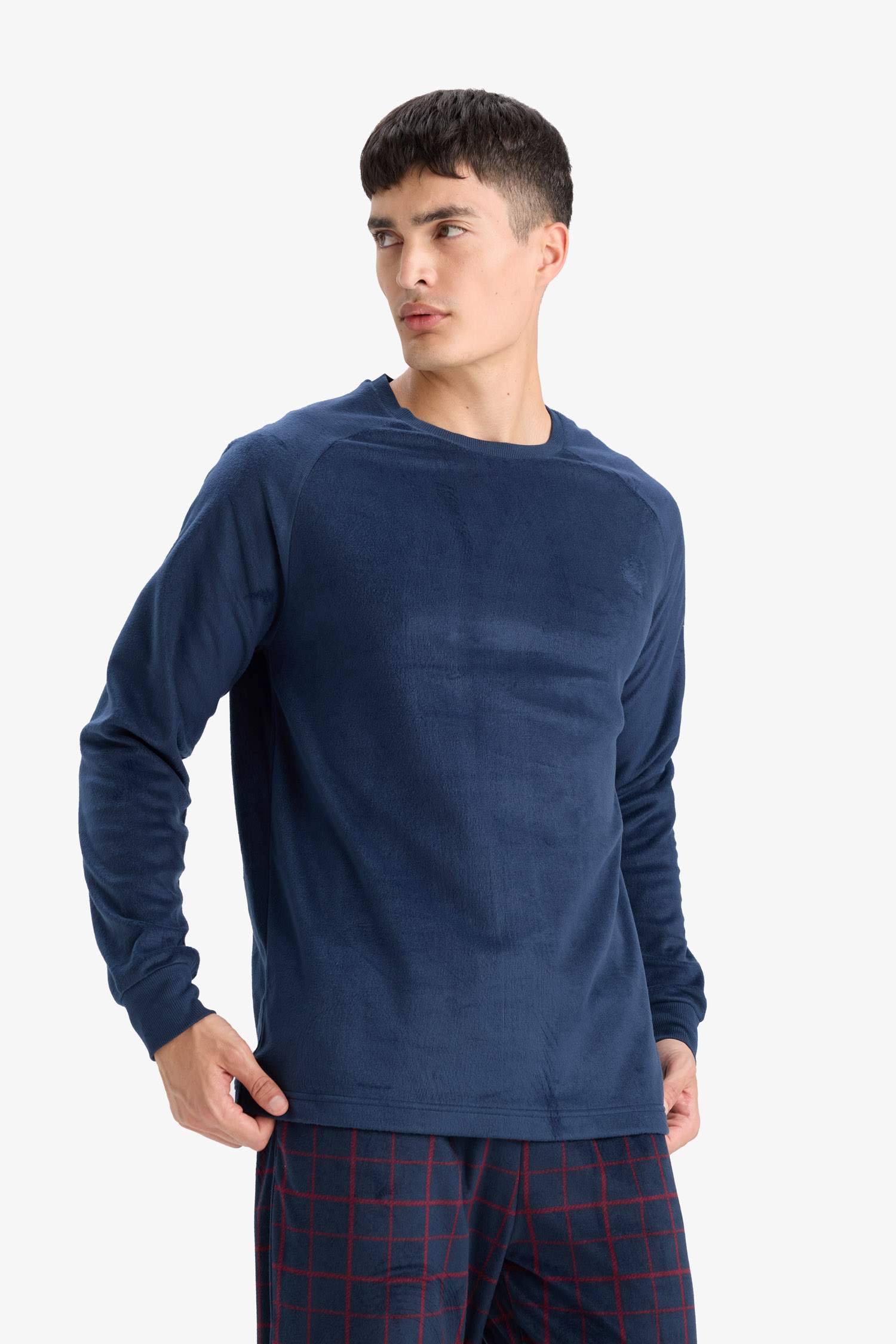 Pijama Takımı Polar Uzun Kollu Üst Kareli Uzun Alt