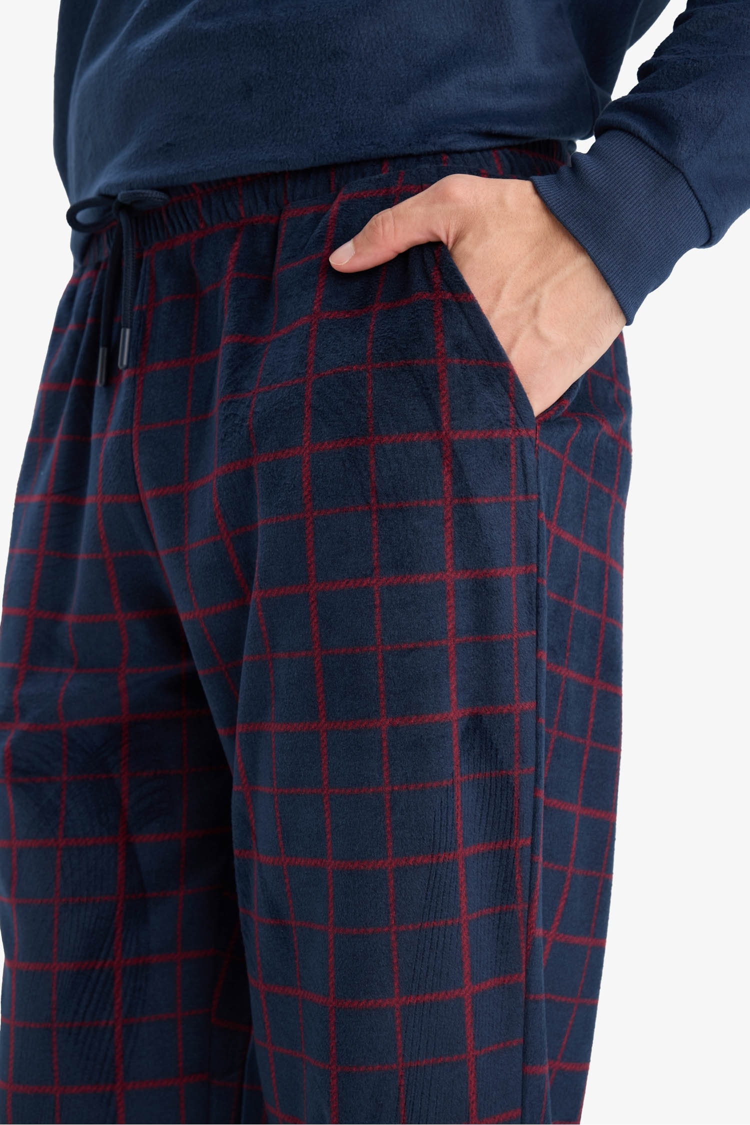 Pijama Takımı Polar Uzun Kollu Üst Kareli Uzun Alt