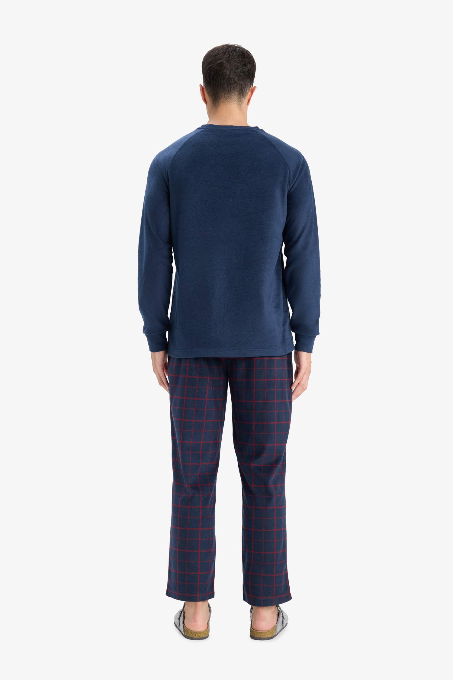 Pijama Takımı Polar Uzun Kollu Üst Kareli Uzun Alt