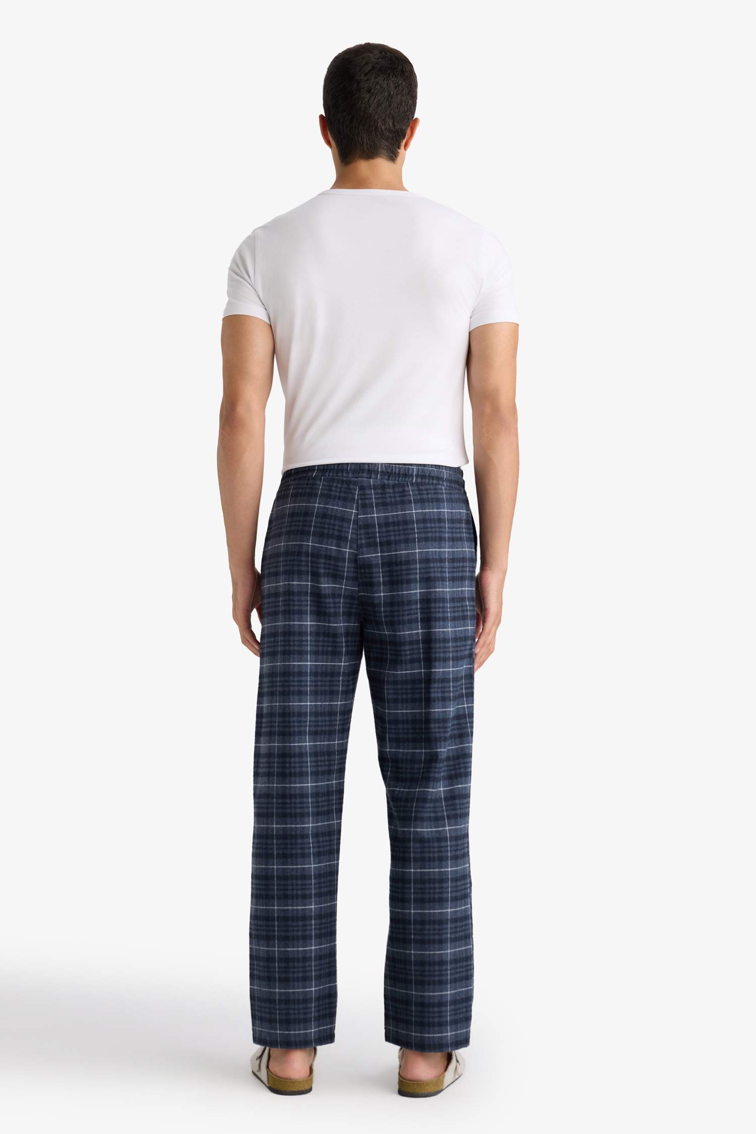 بنطلون بجامة كاروهات قصة عادية بجيب