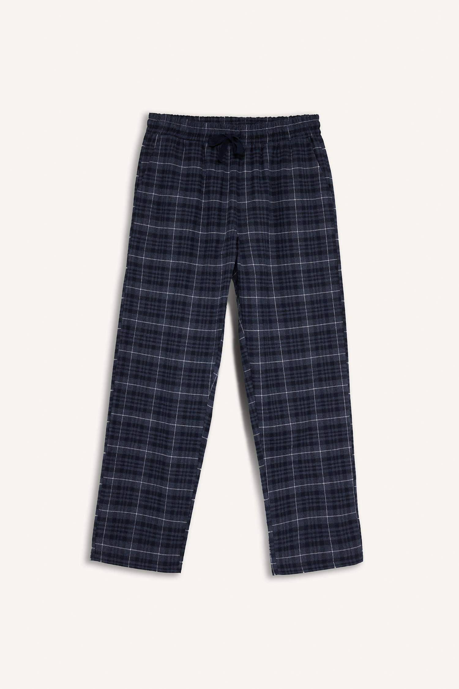 بنطلون بجامة كاروهات قصة عادية بجيب