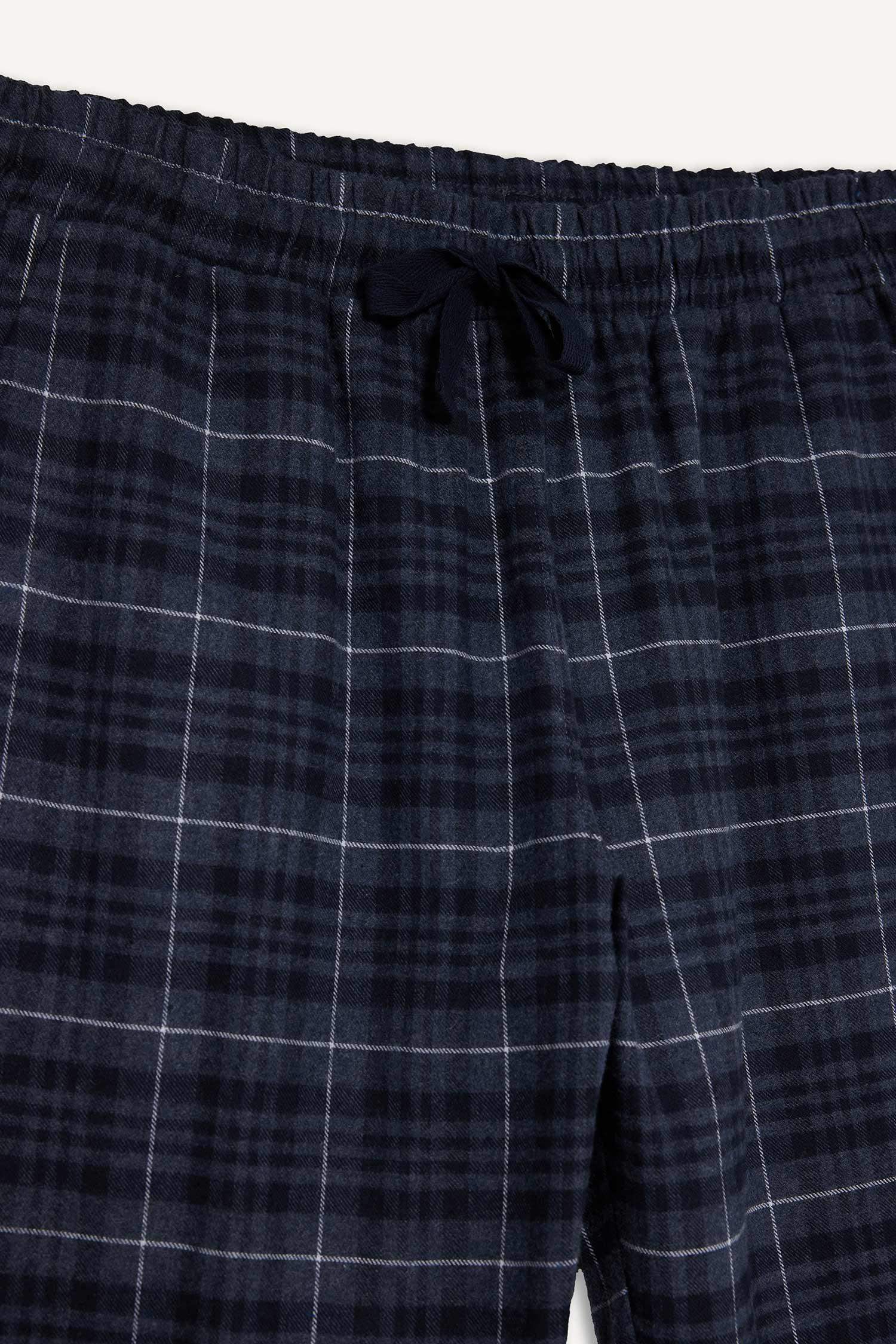 بنطلون بجامة كاروهات قصة عادية بجيب